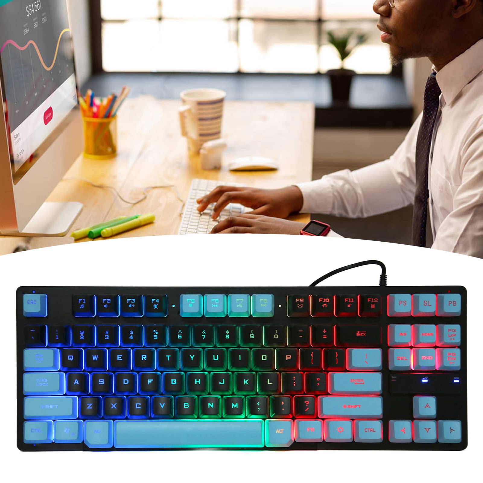 Acouto Tastiera da Gioco Cablata 87 Tasti Design Ergonomico Retroilluminato a Colori Accessori per Computer Notebook DesktopSupporti Blu Scuro per Tastiera da Gioco Cablata WinTastiera da