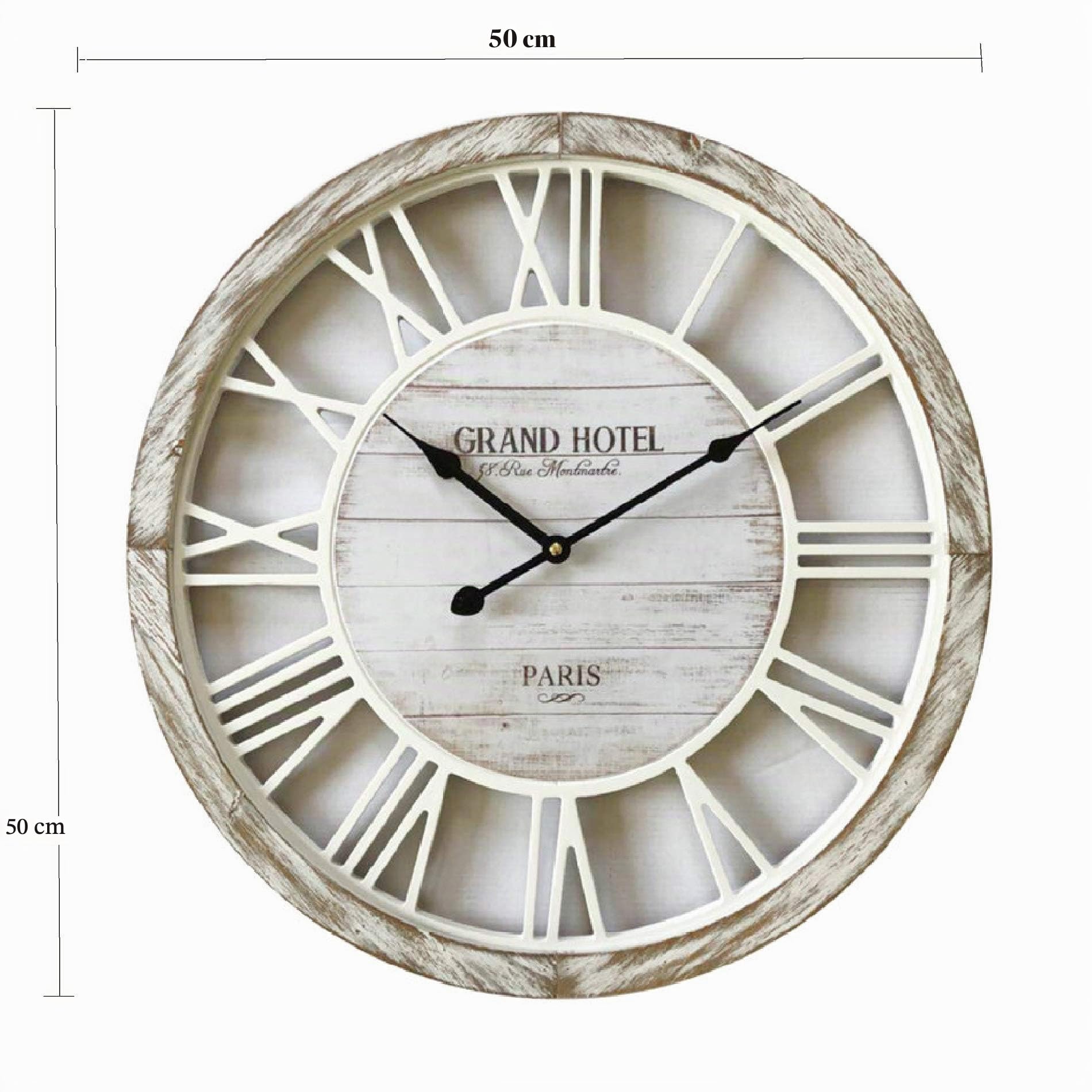 Rebecca Mobili Horloge de Decoration. Horloge Grande en Bois, Style Shabby, avec Ciffres Romains – Diametre 50 cm x L 4,5 cm - Art. RE6140