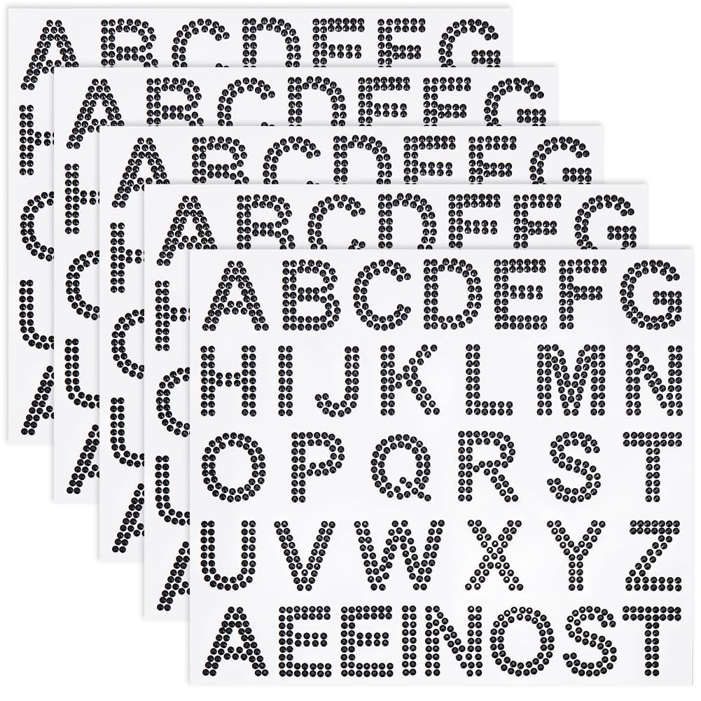Stickers lettres alphabet strass noirs pour personnaliser vos vêtements et loisirs créatifs