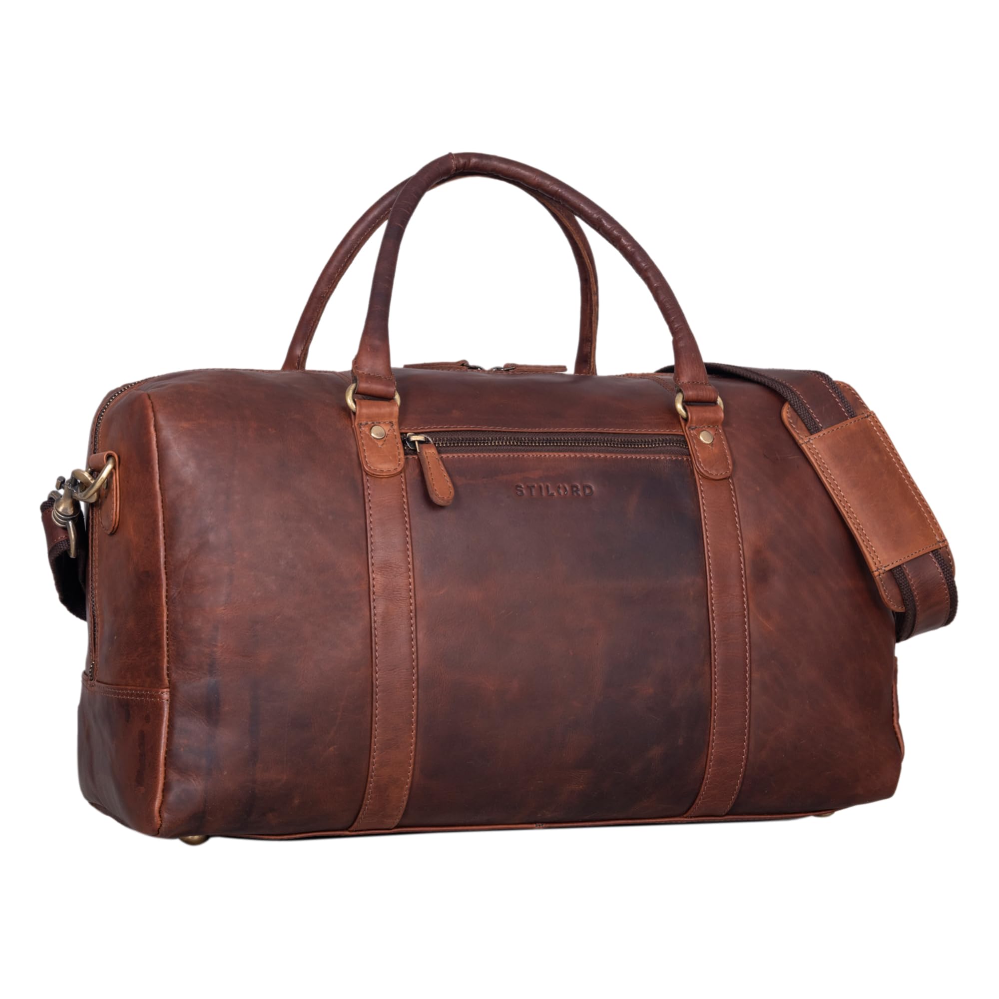 STILORD Iska Bolsa de Viaje Grande Vintage para Hombre Mujer Bolsa de Deporte Cuero Travel Bag Maleta Cabina de Piel Auténtico Color:Bordeaux - marrón