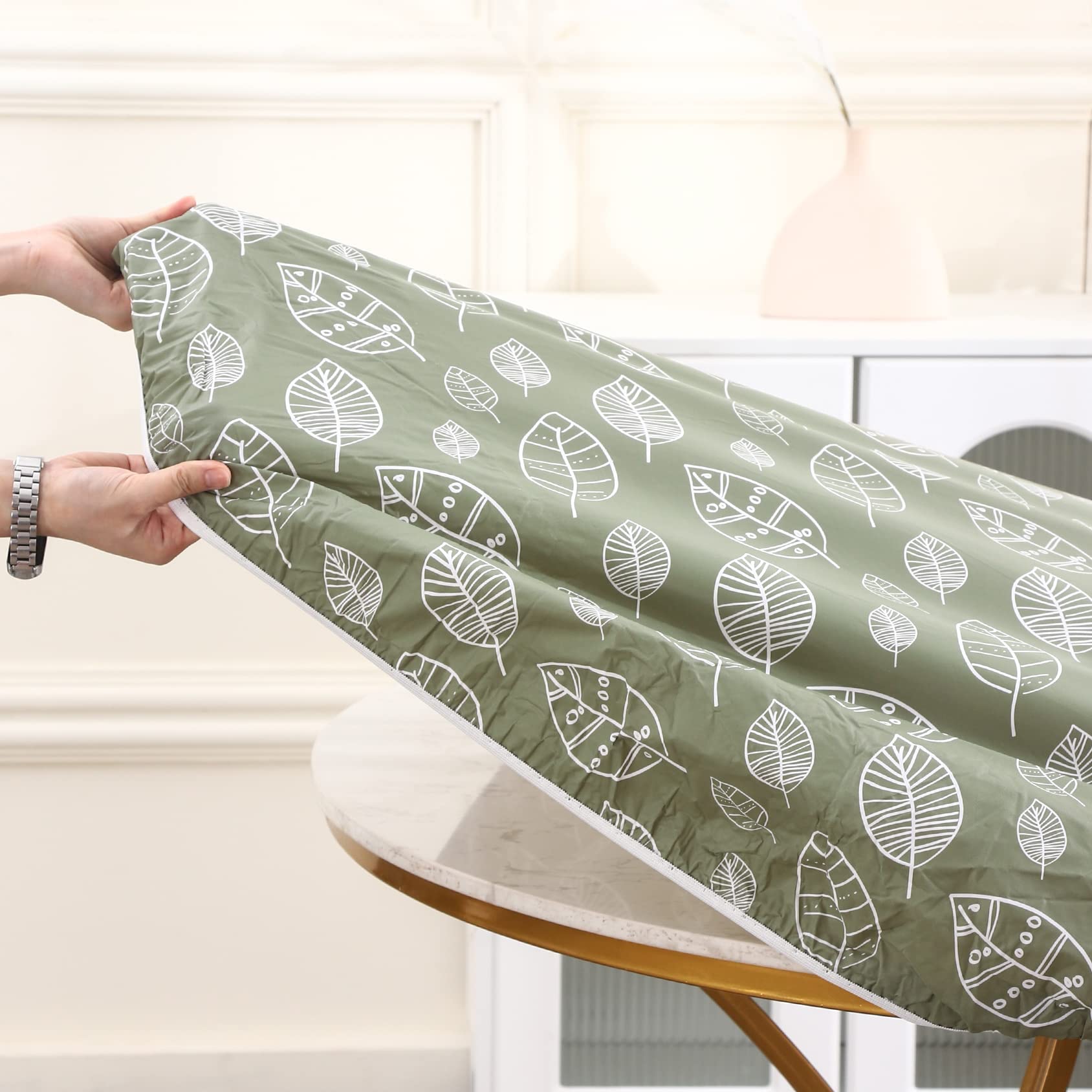 Walrus Round Vinyl Fitted Tablecloth with Flannel Backing Elastic Edge Design Table Cover Waterproof Oil-Proof PVC Table Cloth Stain-Resistant Wipeable for Round Table - Image 3