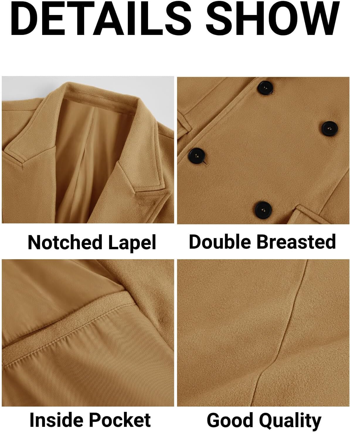 PASLTER Mens Trench Coat Mid Long Double Breasted Slim Fit Peacoat Notched Lapel Winter Business Overcoat - Image 4