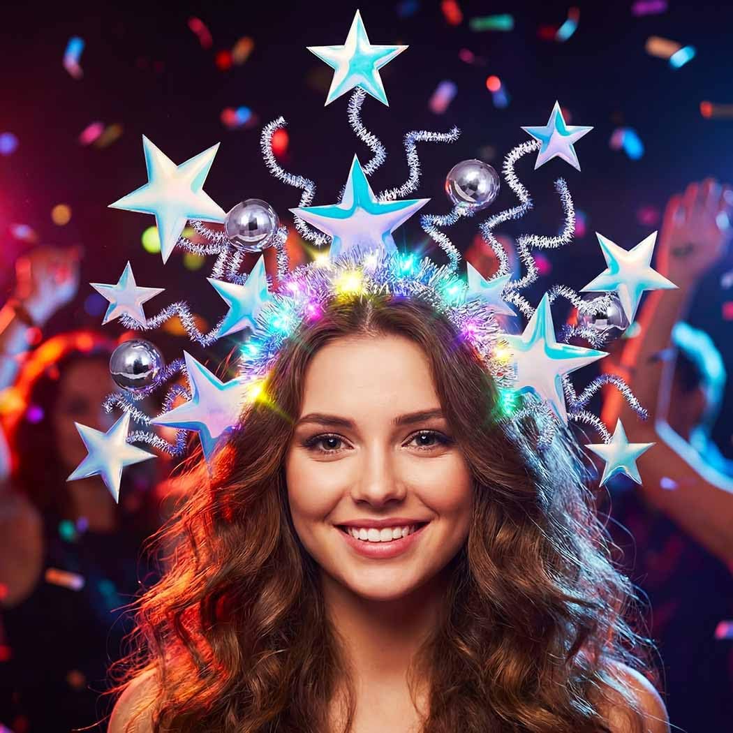 DRESBE Light Up Star Headband Rave LED Headbands Glow Party Hair Accessories for Women - Image 2