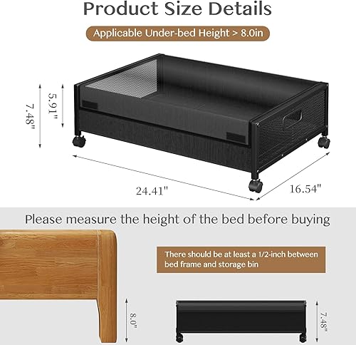 Miniatura 3 de Almacenamiento debajo de la cama con ruedas, paquete de 2 contenedores de almacenamiento debajo de la cama con tapas transparentes, contenedores