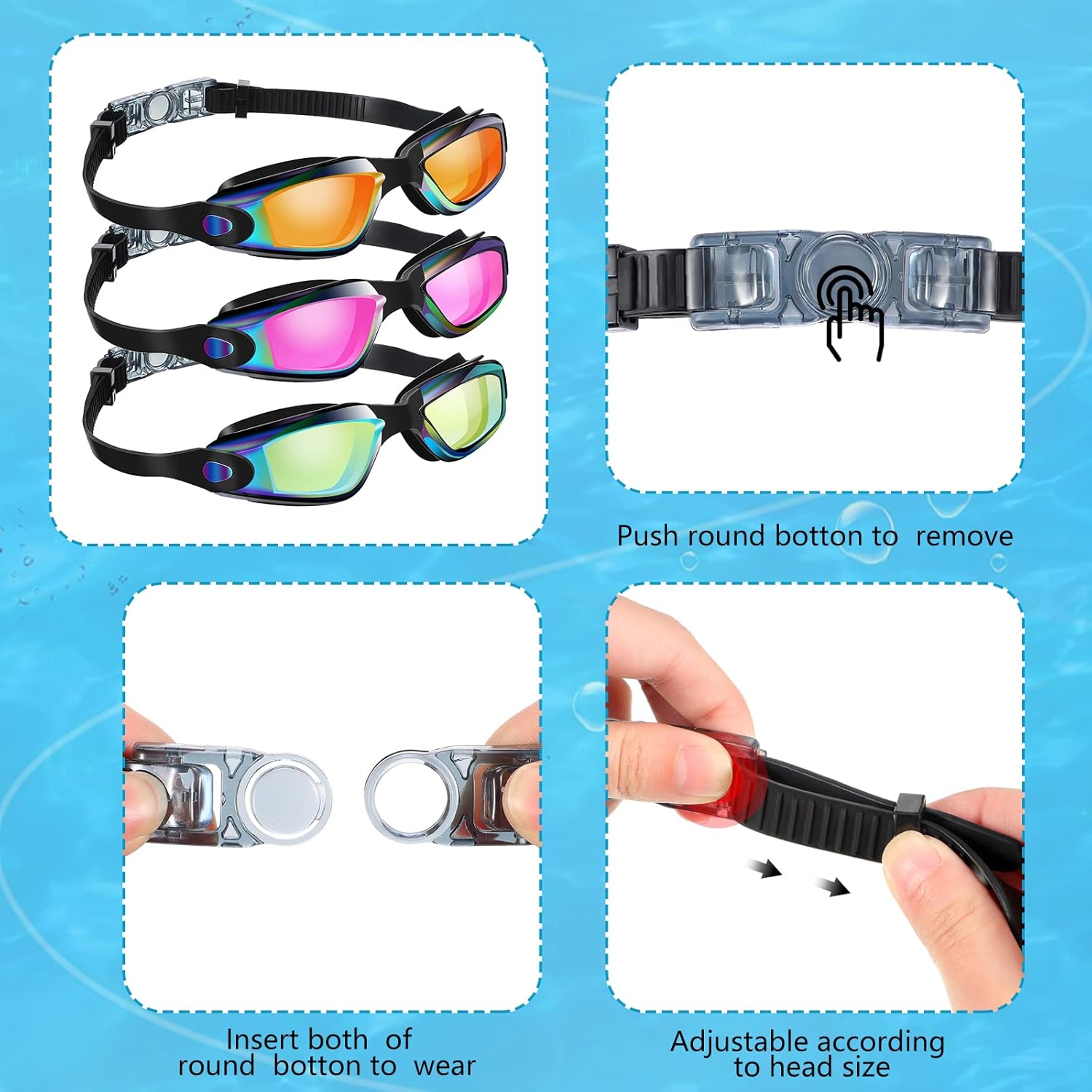 Macarrie 6 Pack Men Swimming Goggles No Leaking Anti Fog UV Protection Swim Glasses with Earplugs Nose Clip Summer Goggle Gift for Mother's Day Father's Day Men Women Youth Adult