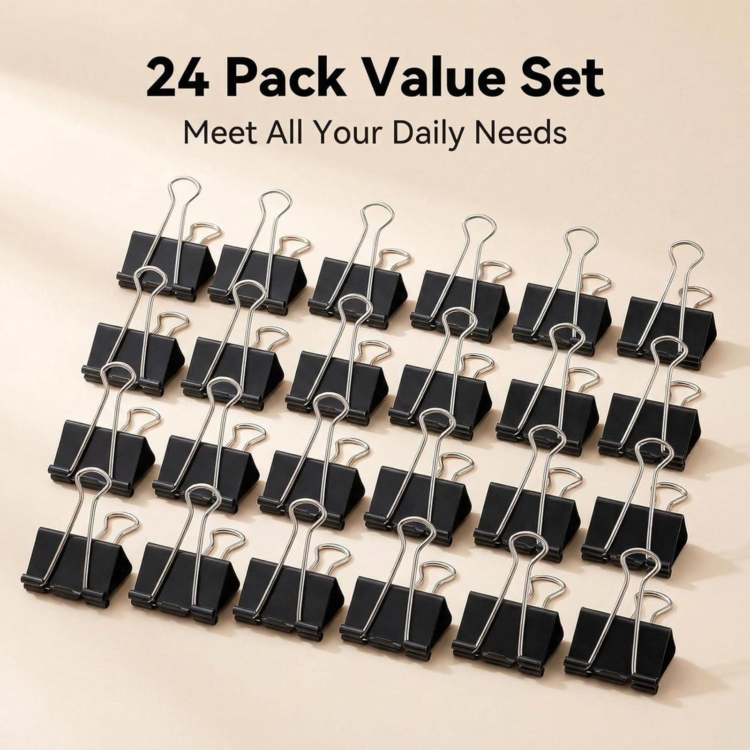 24 Pack 3 Inch Extra Large Binder Clips, Black Jumbo Binder Clips, Heavy Duty Paper Clamps, Big Metal Paper Clips for Office, Home, School, Art Supplies