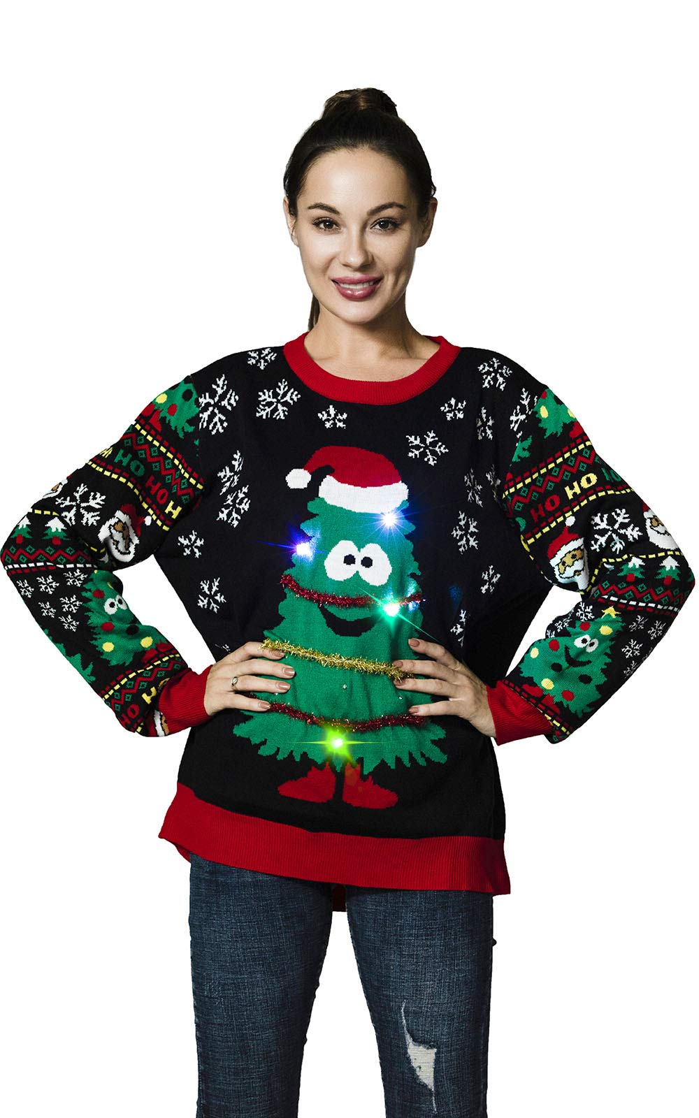 OFF THE RACK LED Ugly Christmas Sweater Women Unisex Funny Novelty Knit Pullover Light Up Men for Xmas