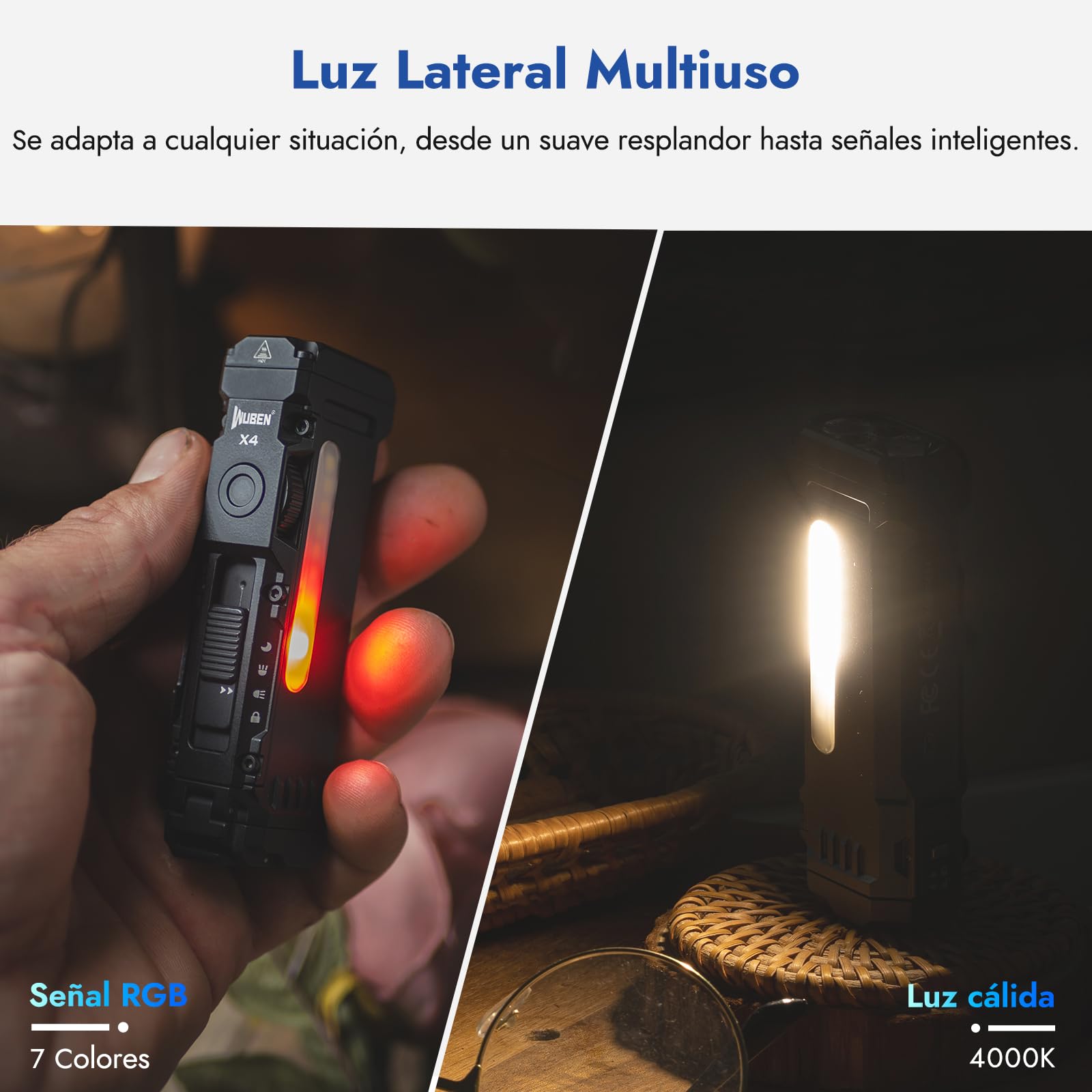 WUBEN X4 Mini Linterna LED Recargable con RGB Lamparas, 1500 Lumens EDC Linternas Alta Potencia con Iman, IP65 Portatil Tactico Lampara de Mano para Camping Emergencia Rescate