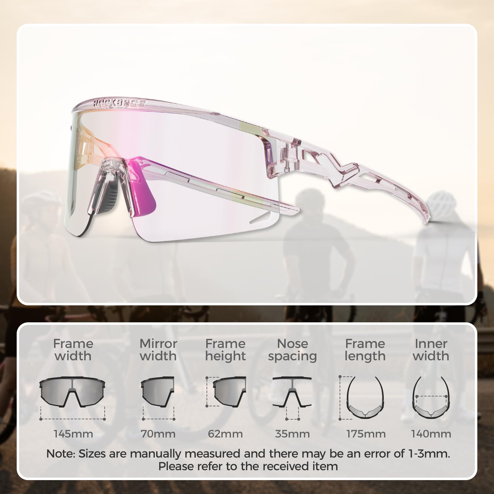 ROCKBROS Gafas de Ciclismo Polarizadas Gafas de Sol Deportivas para Hombre y Mujer Protección UV Montura TR90 para Ciclismo MTB Running Pesca Deportes al Aire Libre