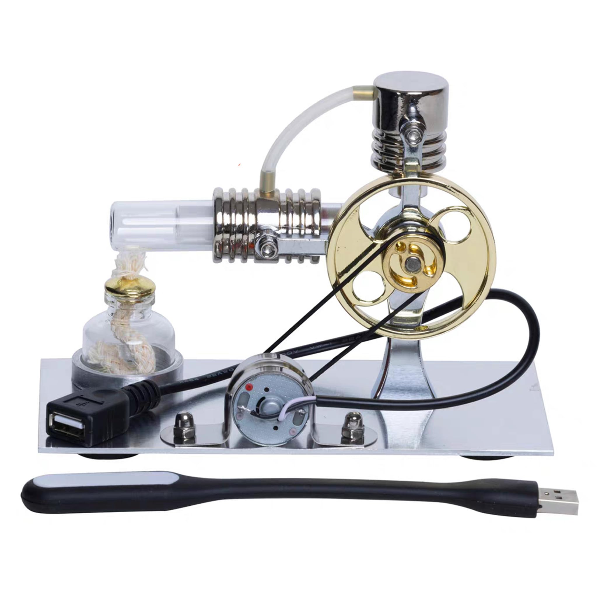 Stirling Engine, Metal L Shape Stirling Motor Generator Model Power Generator with USB Port and Night Light, Physical Experiment Present for Technology Enthusiasts and Children, Steam Engine