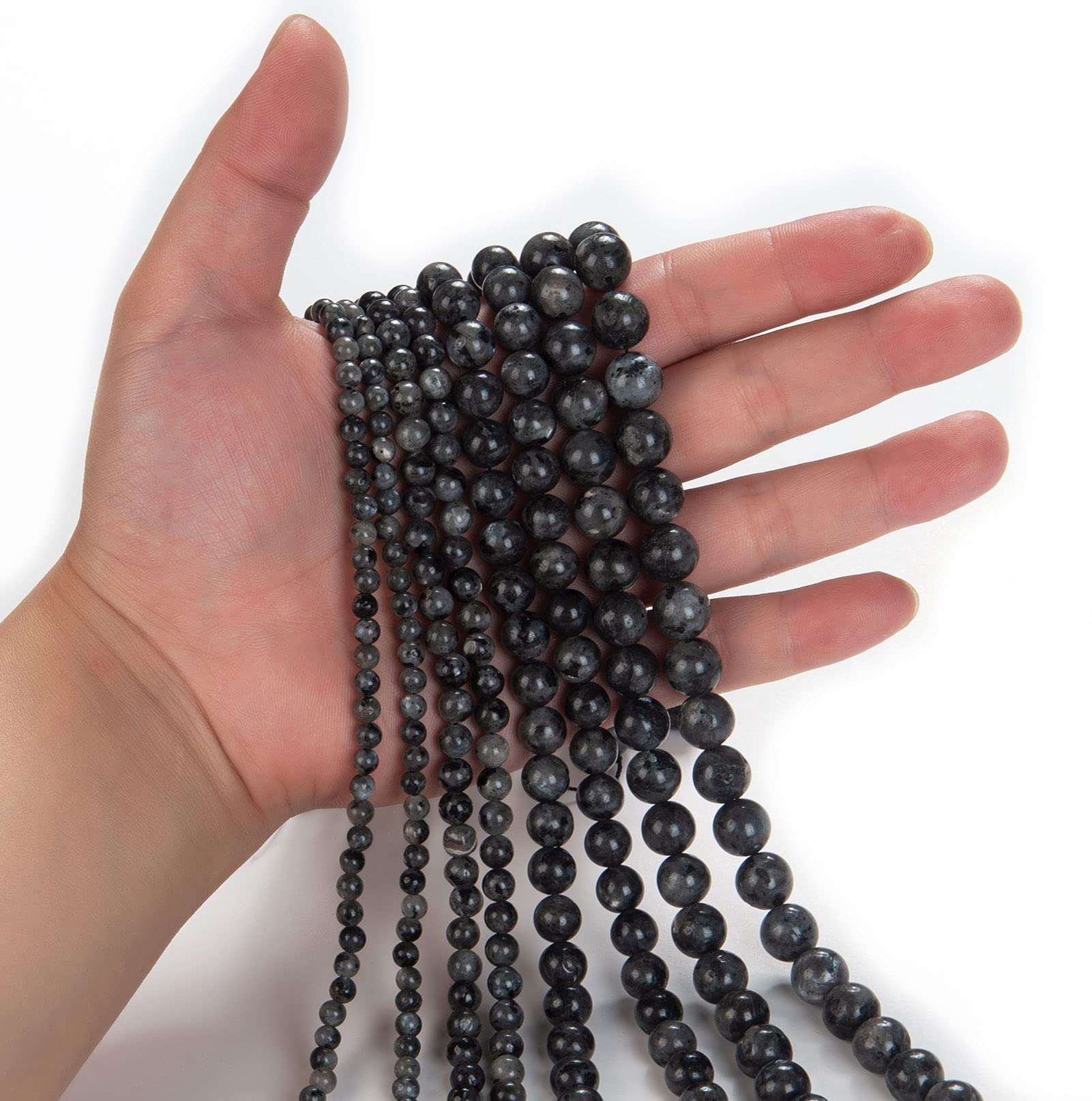 100Pcs Natural Stone Beads 8mm Black Labradorite Round Gemstone Loose Beads with Elastic Bracelet String for Bracelets Necklace Jewelry Making 3