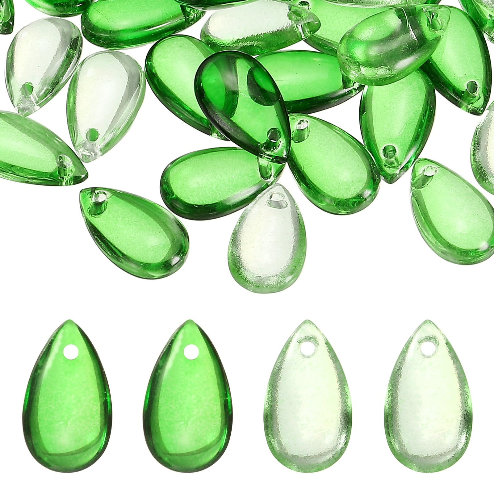 PATIKIL Teardrop Beads, 100Pcs Crystal Tear Drop Top Drilled Pendants Charm Teardrop Czech Glass Beads for DIY Jewelry Making Bracelets Necklace Earrings Craft, Clear Green Tone