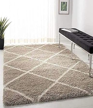 EKEFFY Polyester Anti Slip Shaggy Fluffy FurRugs and Carpet for Living Room, Bedroom (Beige and Ivory Box, 4x6 feet)