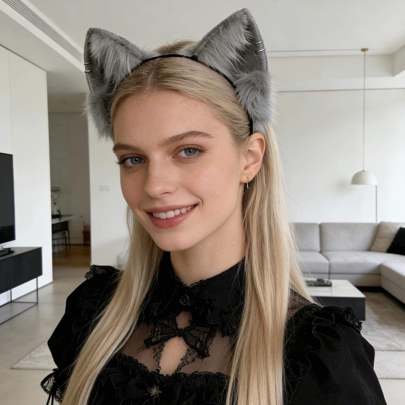 Conjunto de diadema con orejas de peludo y guantes de patas realistas, accesorio para cabello para disfraz de Cosplay, fiesta de Halloween, conjunto de disfraz de peludo