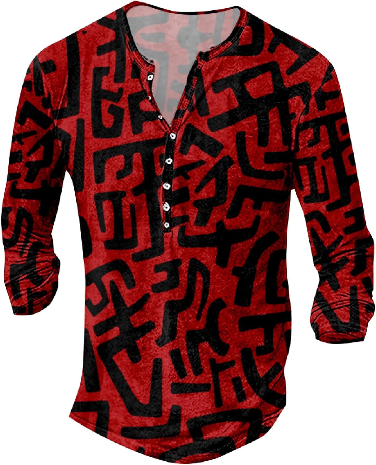Mens Henley Shirts Aztec 3D Printed Retro Long Sleeve Shirts Novelty Casual Button ...