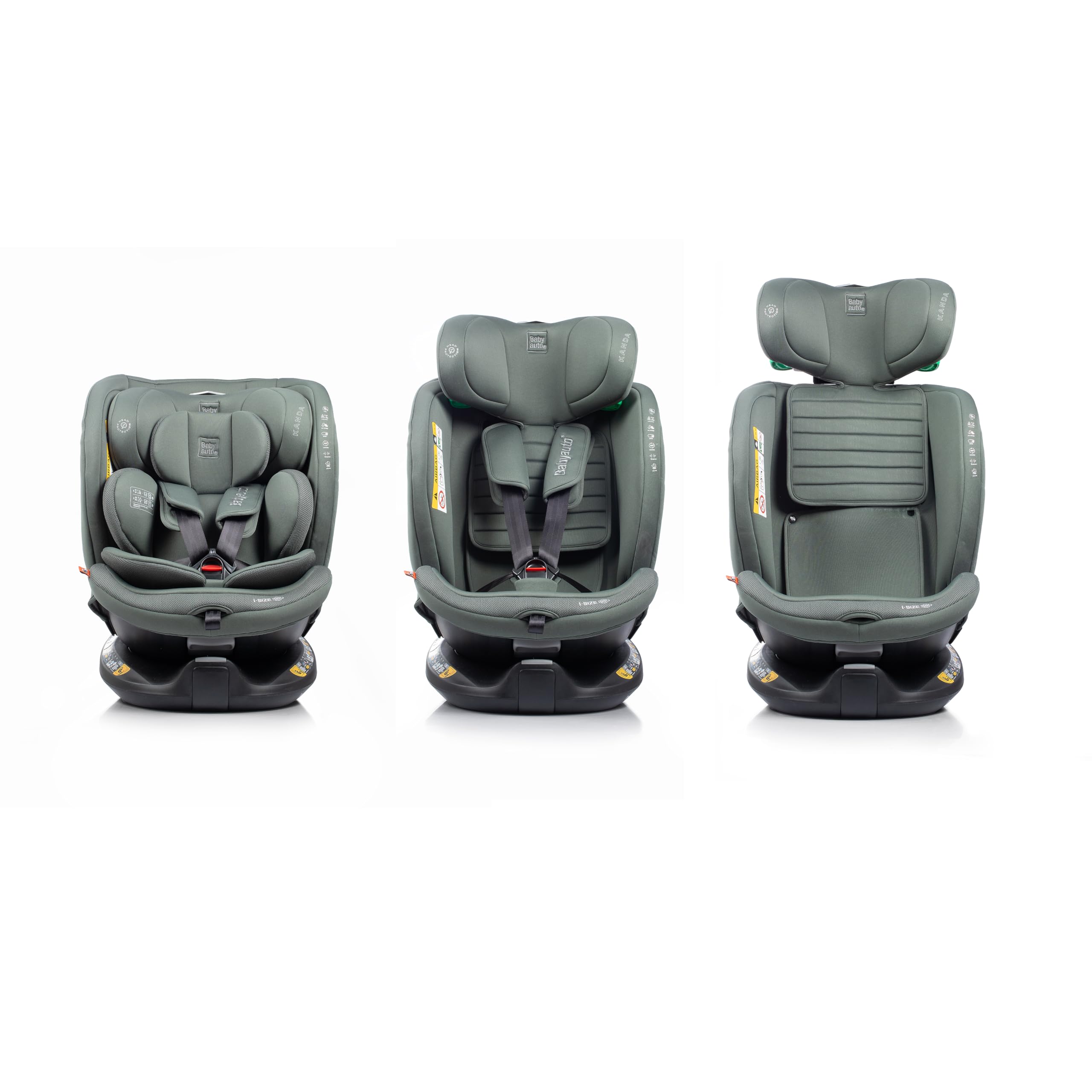 BABYAUTO – Silla de coche KANDA iFix 40-150 Centímetros i-Size – Isofix + Top Tether en base – Giro 360° – A contramarcha hasta 105 Centímetros – 4 reclinados – Reposacabezas ajustable (Pine Green)