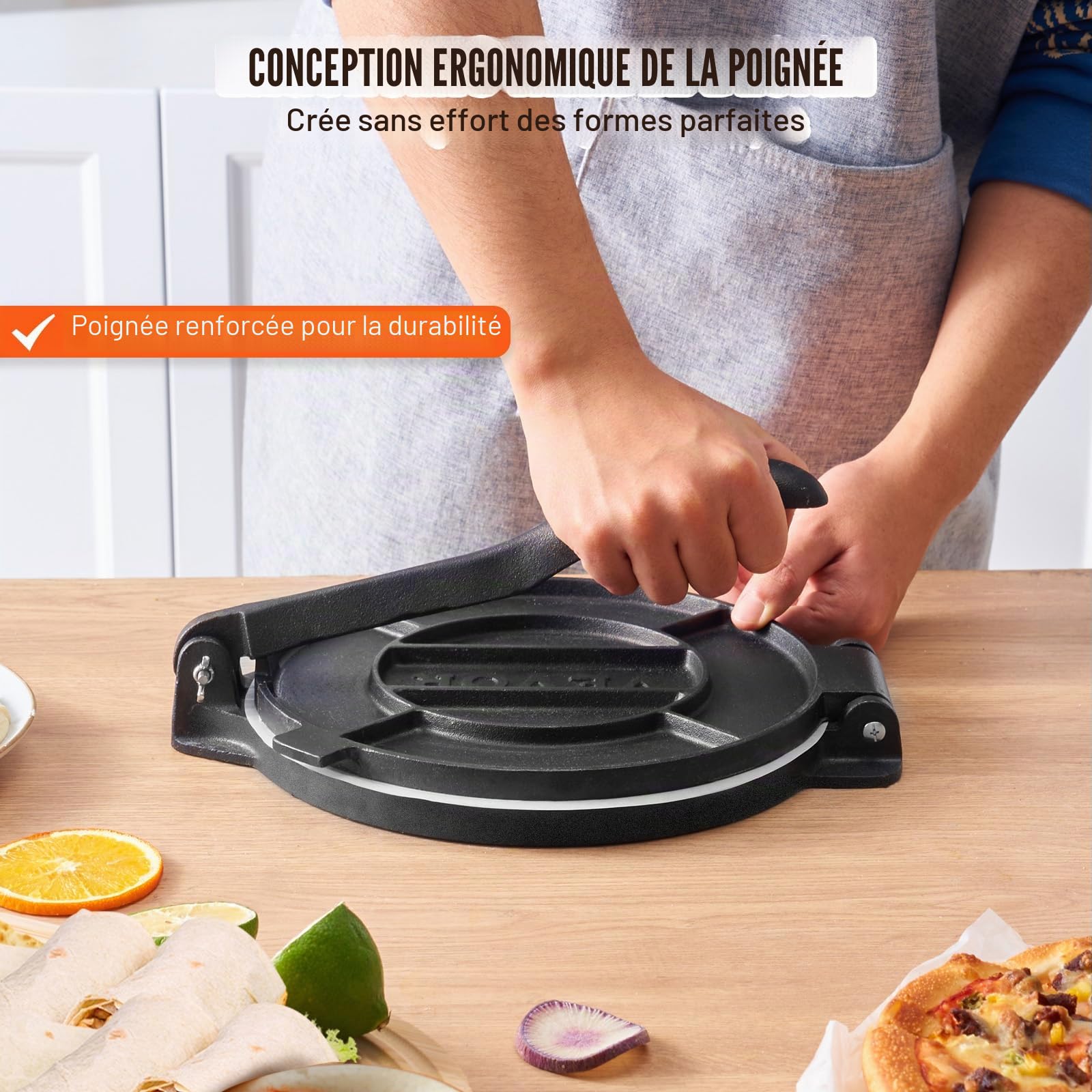 VEVOR Presse à Tortillas en Fonte Résistant 25 cm Appareil Chapati Manuel Presse à Burrito avec 100 Feuilles de Papiers Supplémentaires Parfaite pour Faire les Crêpes les Tartes les Rotis Indiens