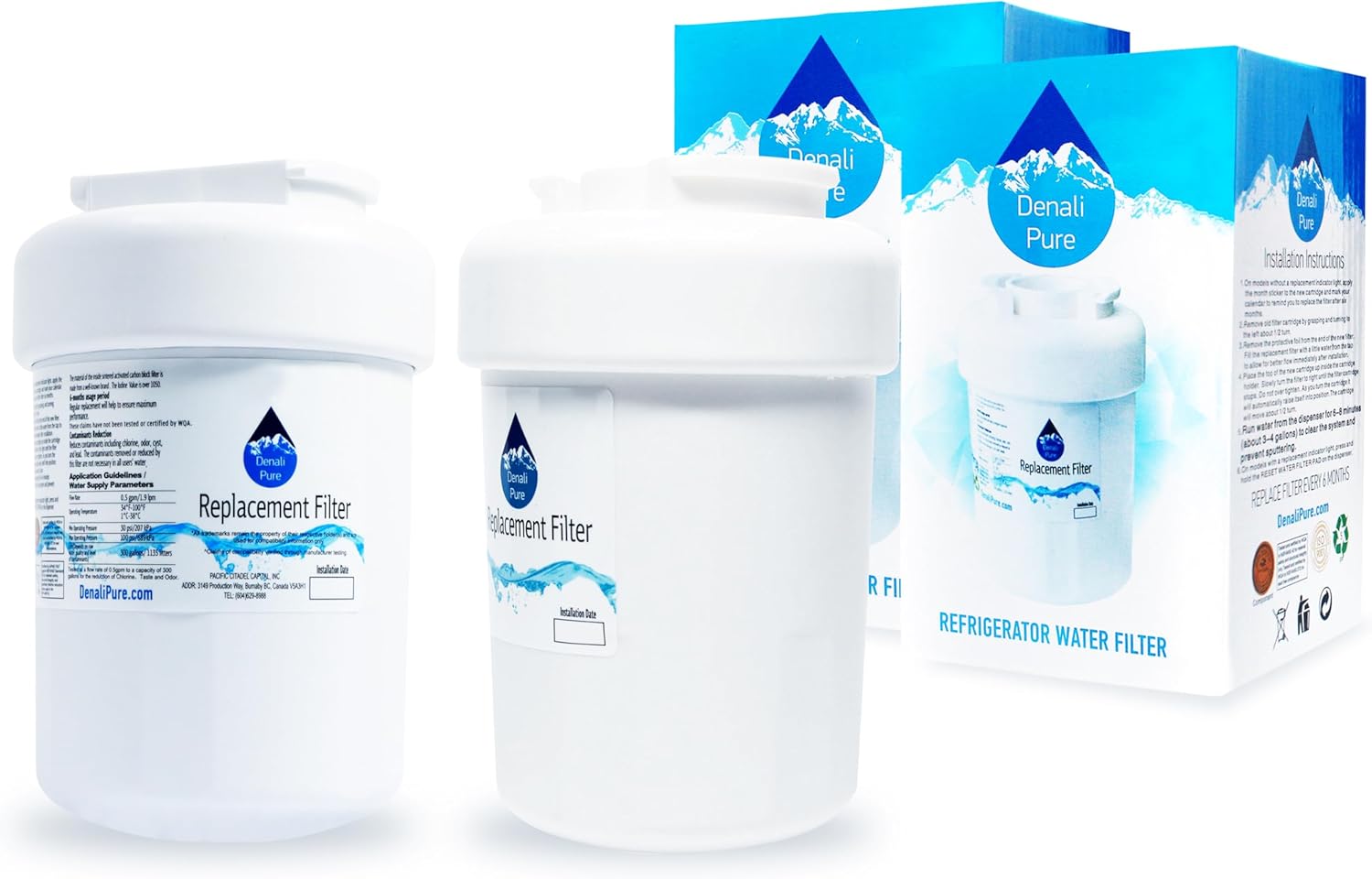 Denali Pure 2-Pack Replacement for General Electric PFSS2MIYCSS Refrigerator Water Filter - Compatible with General Electric MWF, MWFP Fridge Water Filter Cartridge