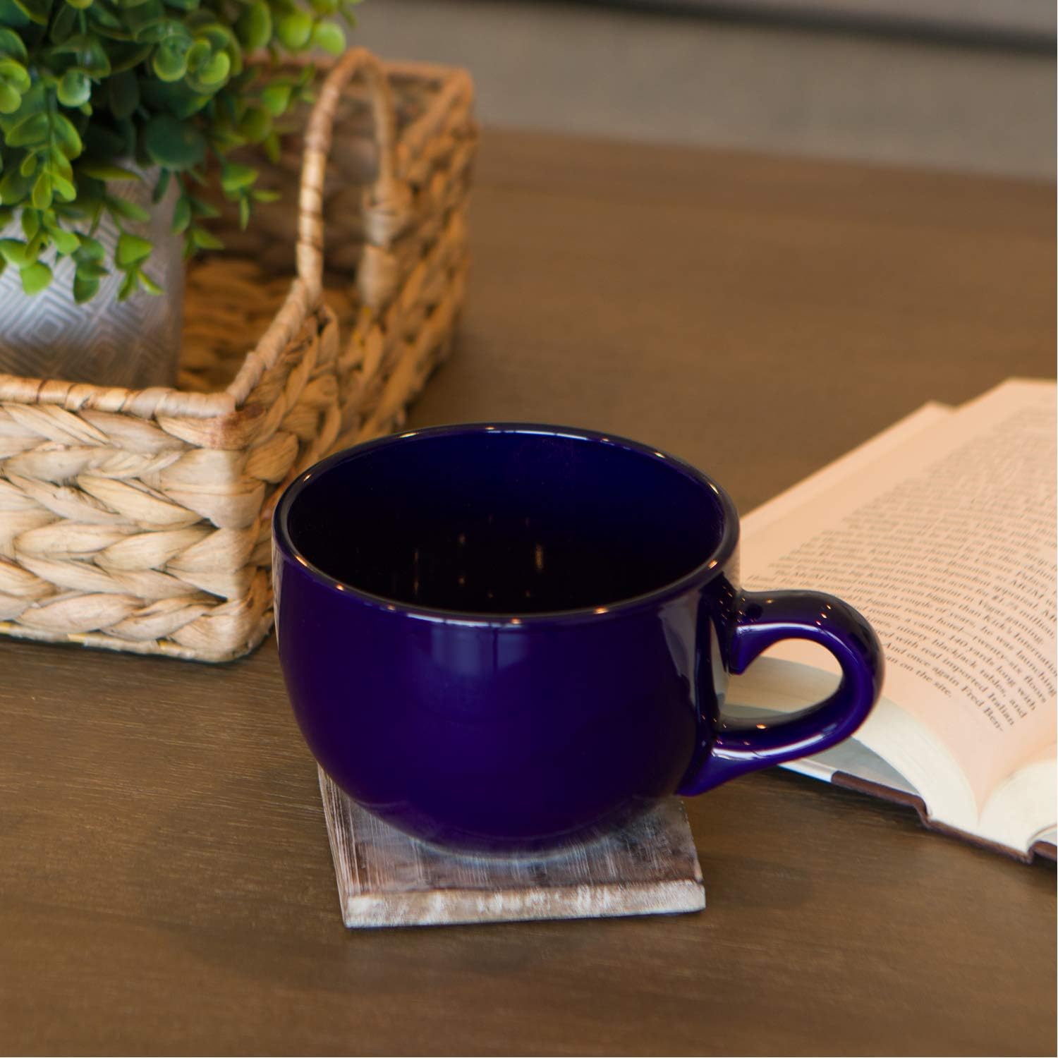 Serami Oversized Ceramic Coffee Mug with Handle - Large 22 oz Coffee Cup, Perfect for Latte, Cappuccino, Soup, Cereal - Ideal for Everyday Use - Ceramic Bowl Set, Large Coffee Mug Set (Cobalt 4 Pack)