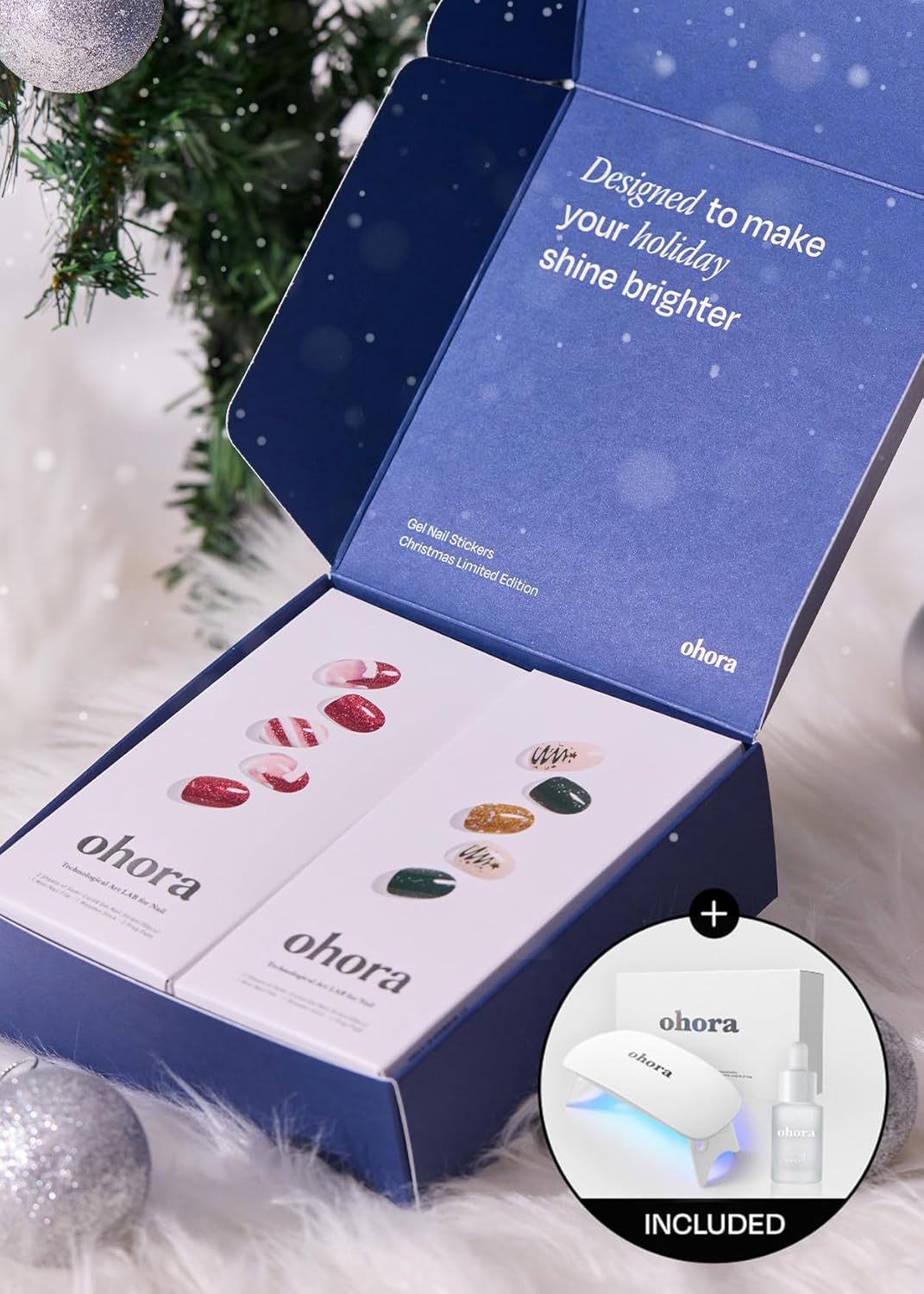 ohora Semi Cured Gel Nail Strips ([2025 Christmas Set] N Santa Cane & N Christmas Magic) - Works with Any Lamps, Salon-Quality, Long Lasting, Easy to Apply & Remove