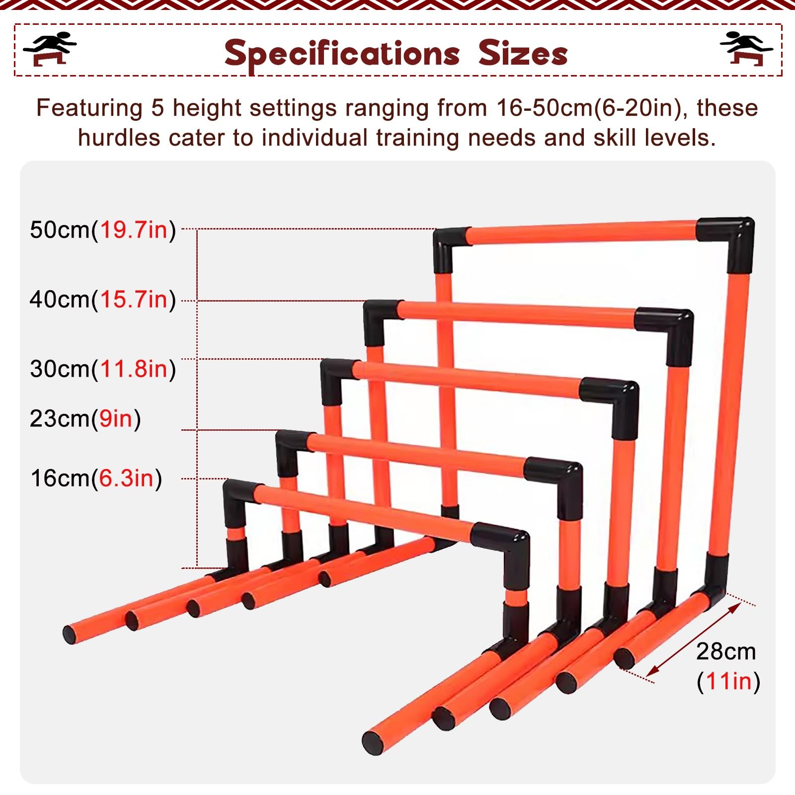 5 Pcs Speed Training Agility Hurdles for Athletes Training, 16/23/30/40/50 cm Height Detachable Practice Hurdles, Small Jumping Hurdles for Dogs/Pets