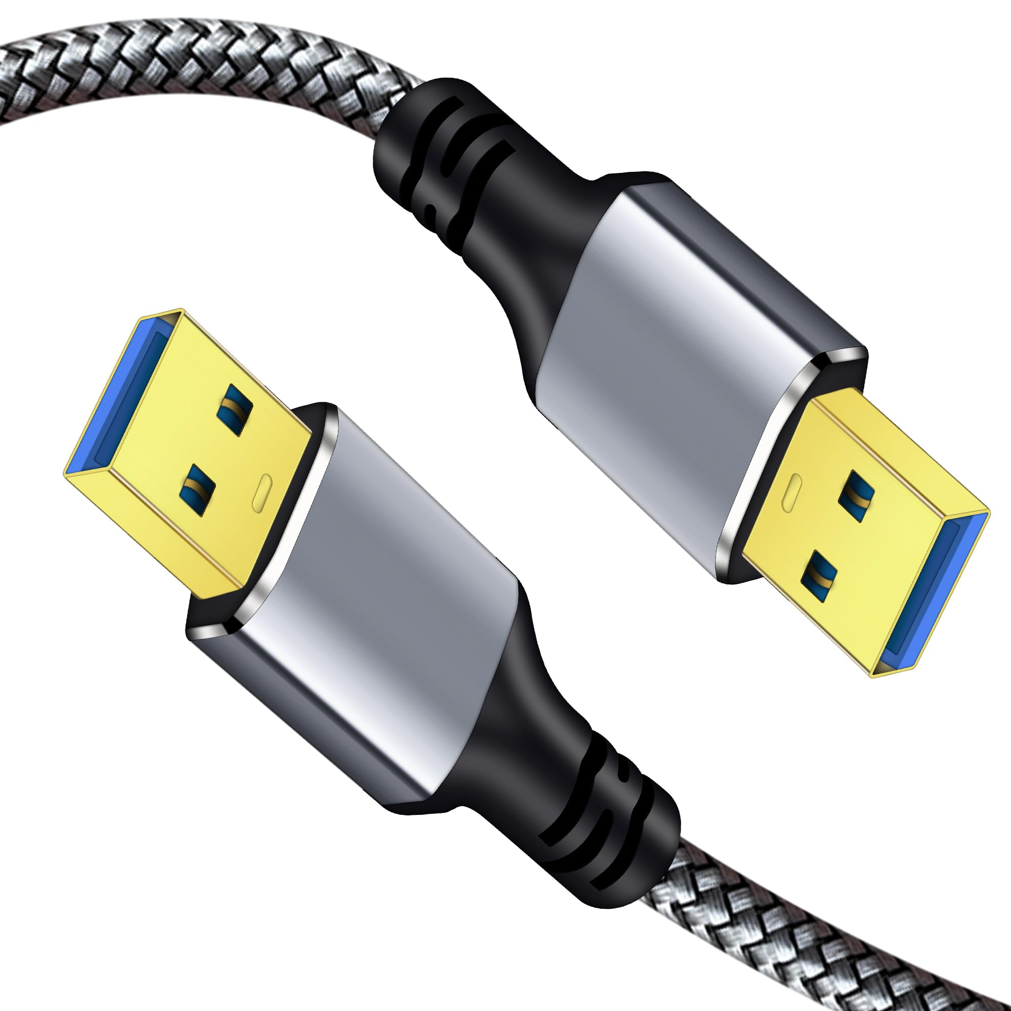 Tan QY Cable USB 3.0 A a macho A, cable USB macho a macho, cable USB de doble extremo compatible con carcasas de disco duro, reproductor de DVD, portátil (plateado, 91 cm)