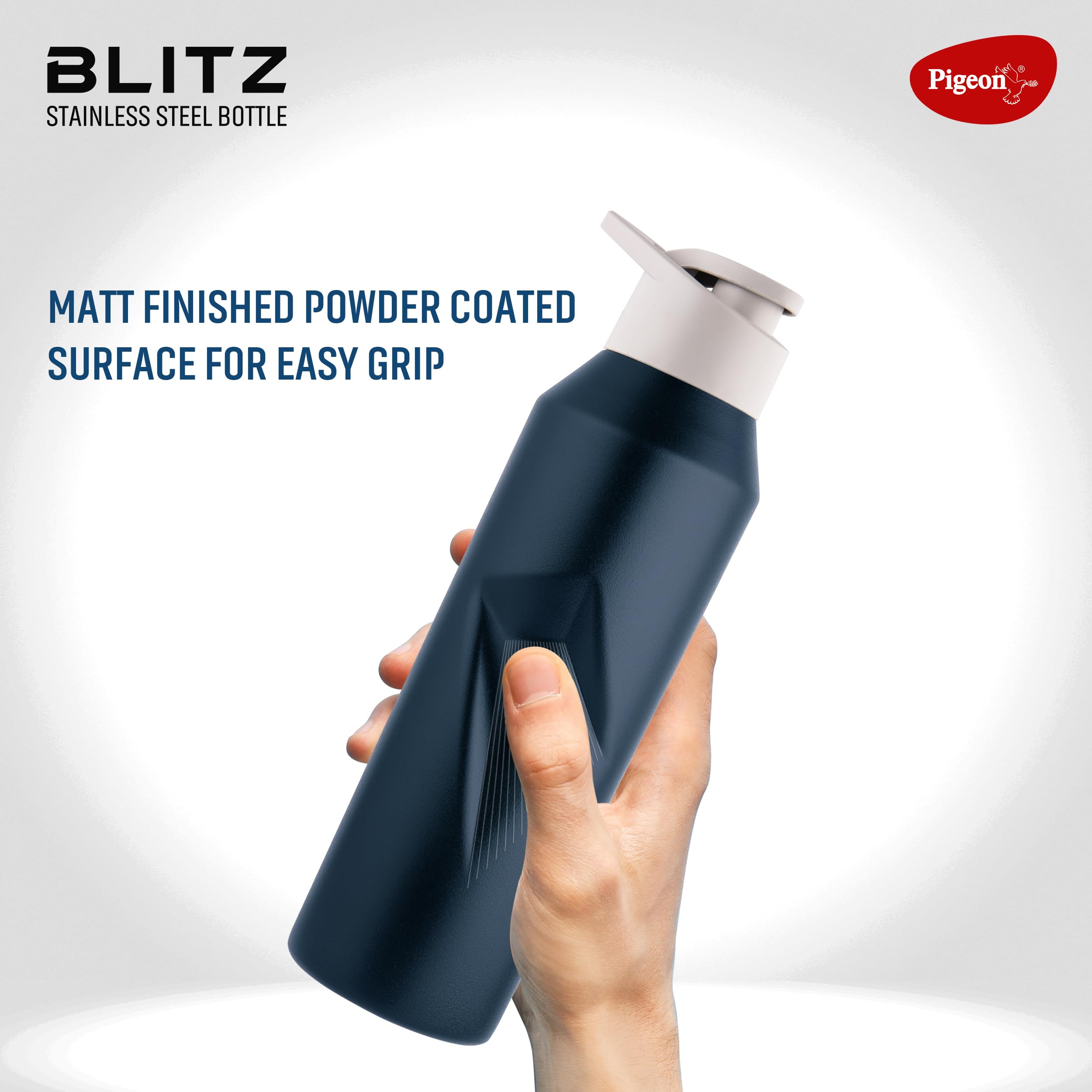 Pigeon Blitz Stainless Steel Water Bottle With Sipper Cap | Eco friendly | BPA Free | Water Bottle for Office, Gym, School, Yoga, Trekking, Adults & Kids| 975 ML, Blue — Amazon image 5