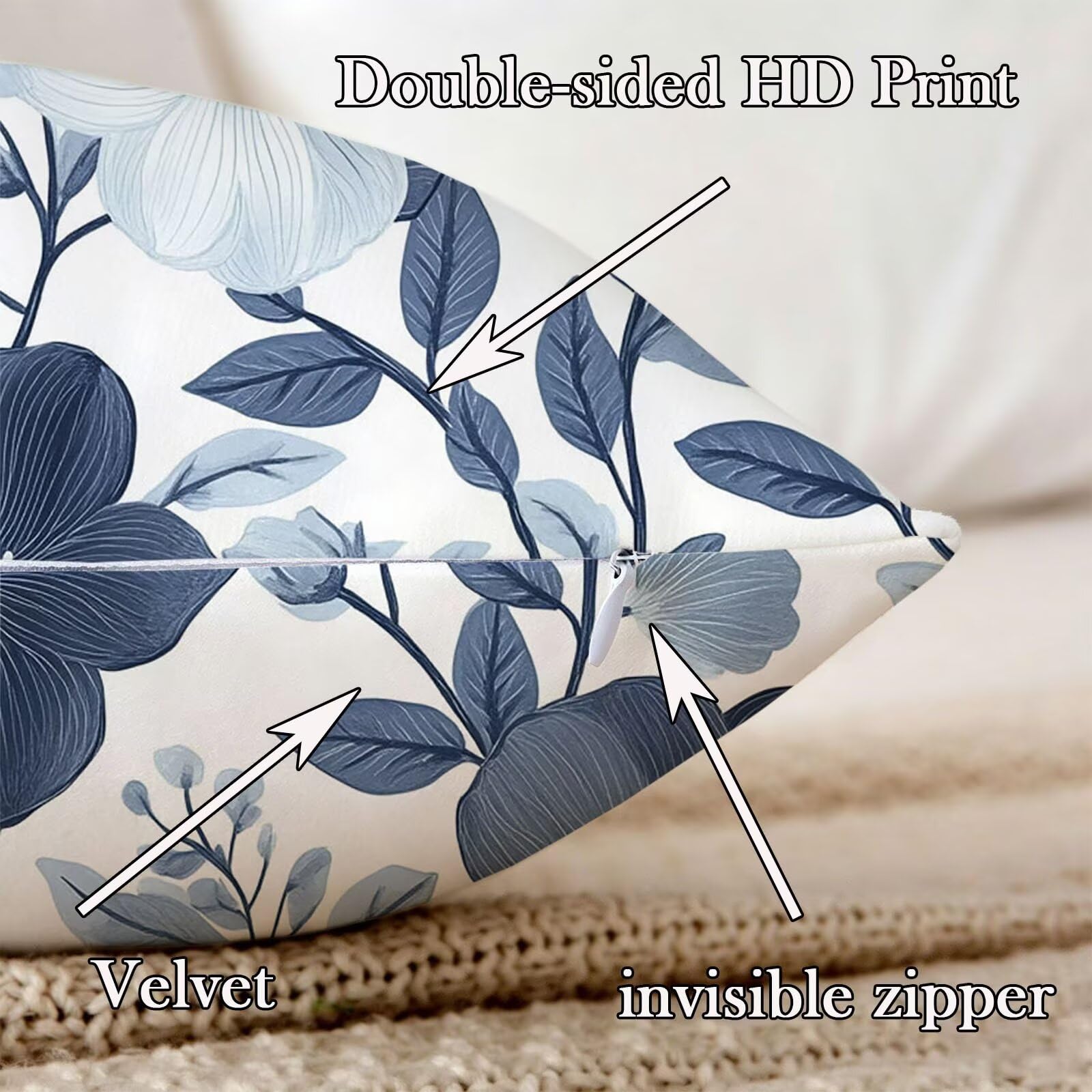 Cuscino Divano 75x75cm Set di 2, blu Semplice Lino Cuscini per Divano