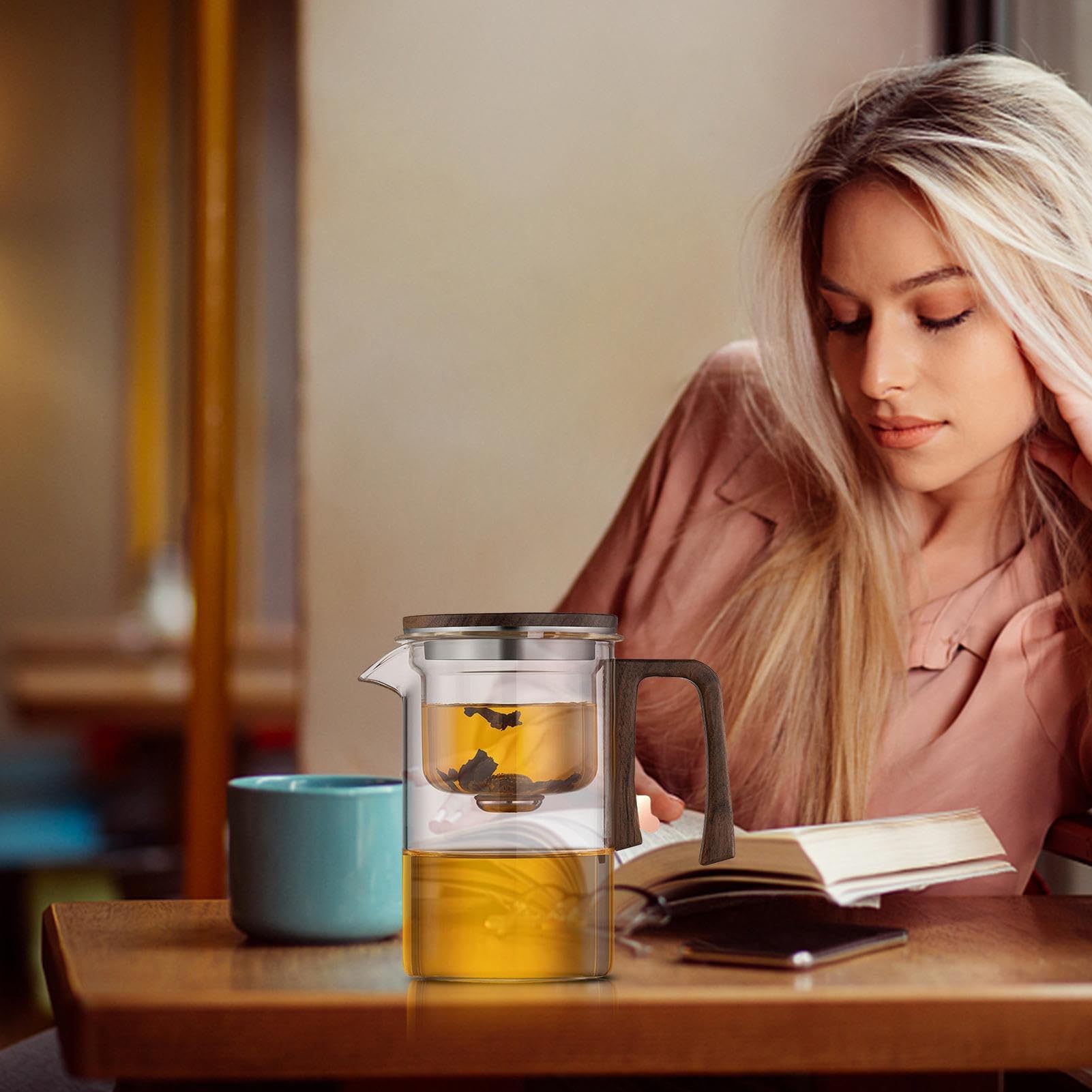 Große Glas-Teekanne mit Teesieb, tragbare lose Teekanne für Zuhause und Büro, perfekt zum Aufbrühen von Tee im Wohnzimmer oder am Arbeitsplatz