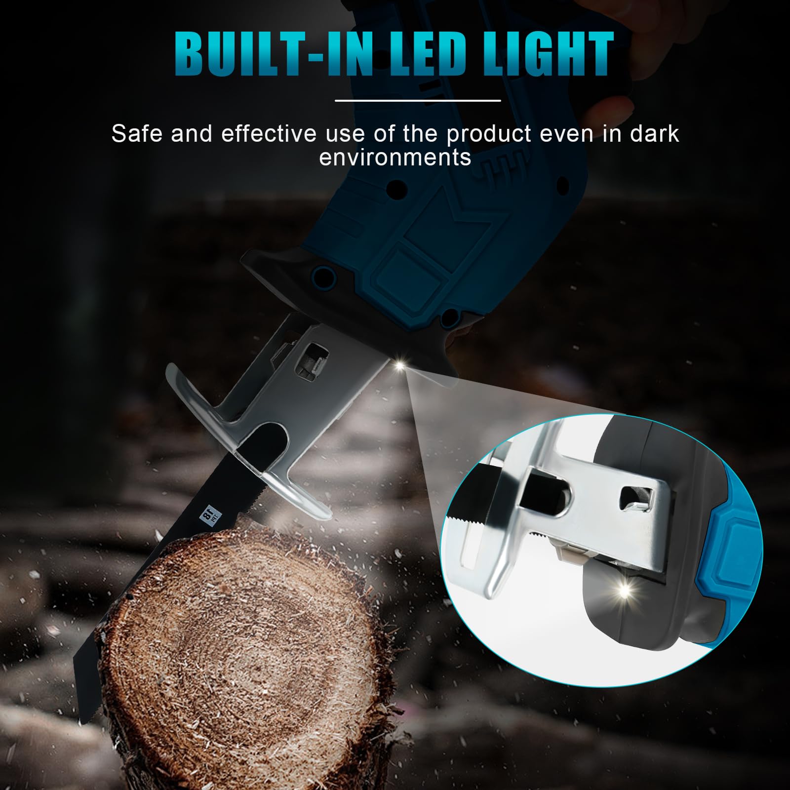 Scie Sabre Sans Fil Compatible avec Makita 18V, Scie Egoîne Electrique Sans Fil avec Verrou De Sécurité et Lumière LED, 0-3000Spm, 4 Lames pour la Coupe du Bois et du Métal (N'Inclut Pas la Batterie)