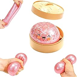Giant Glitter Dumpling Squishy, Colorful Mystery Stress Dumplings, Cute Soft Calming Unbreakable Figurine Simulation Ball (Pink)