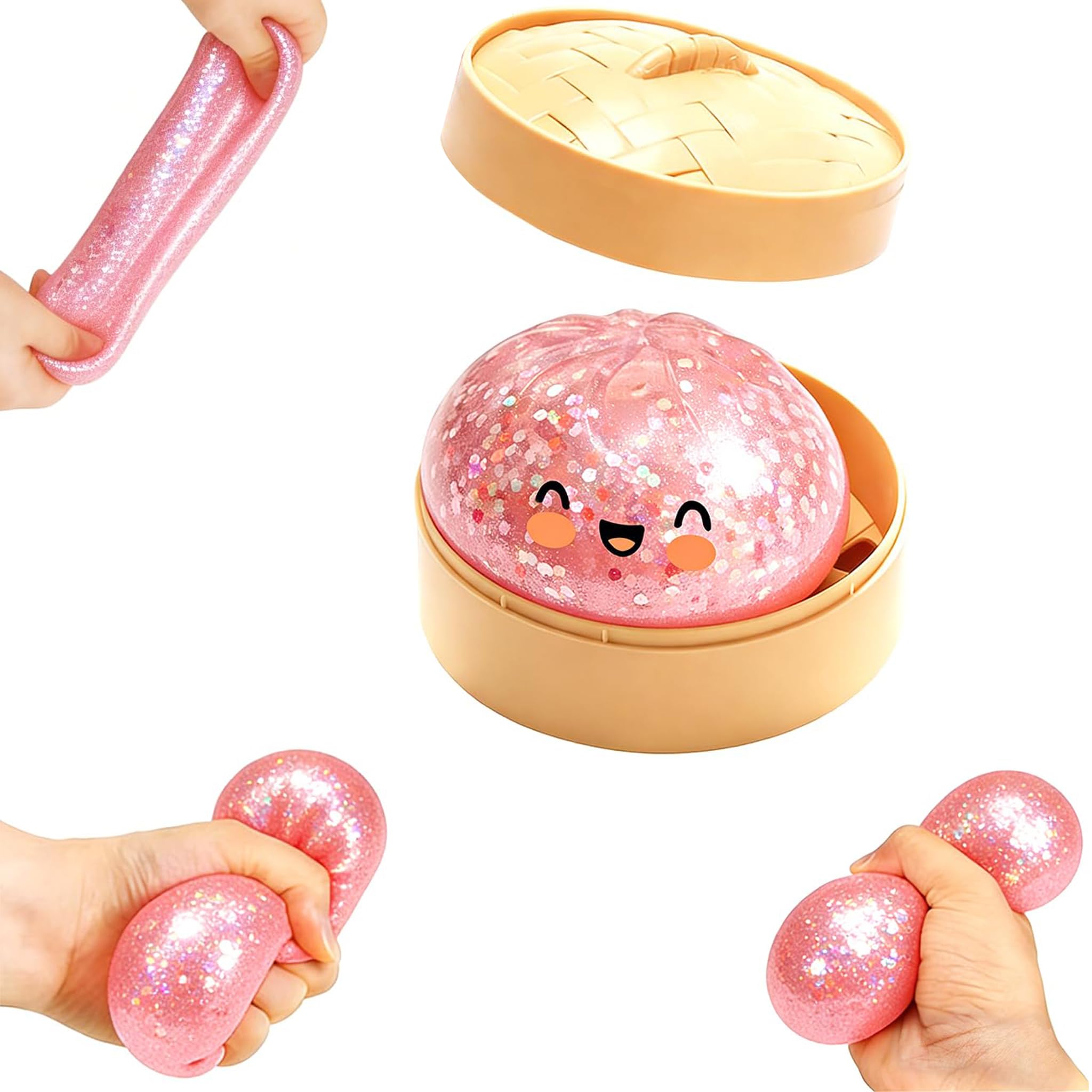 Giant Glitter Dumpling Squishy, Colorful Mystery Stress Dumplings, Cute Soft Calming Unbreakable Figurine Simulation Ball (Pink) - 1