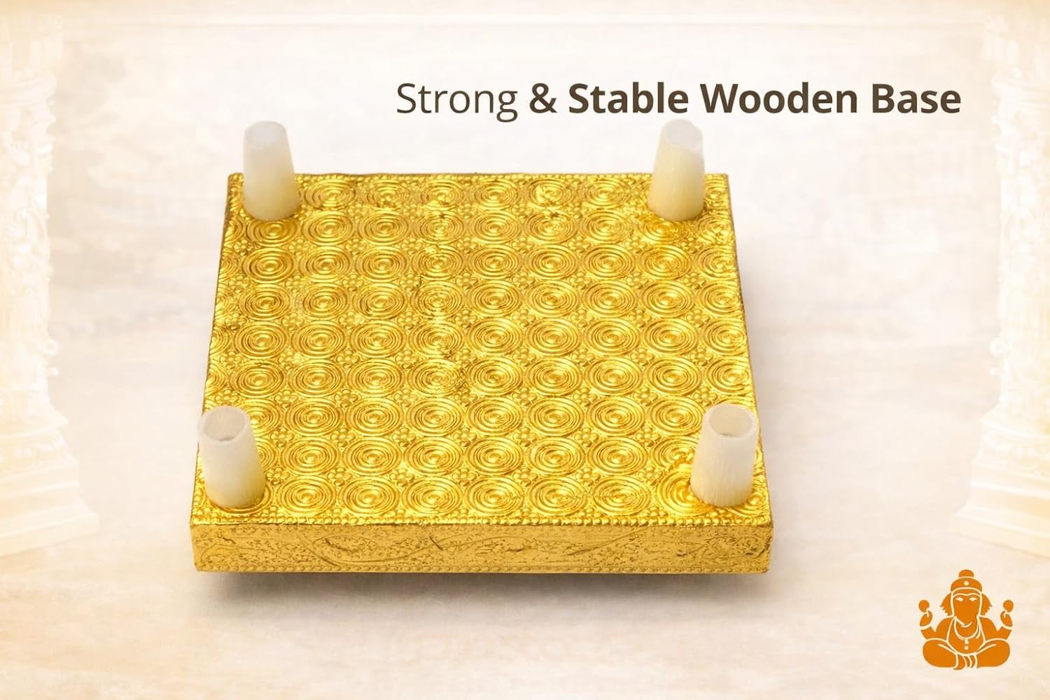 Worship House Small Wood/Meena Chauki/Patla/Pooja bajot/moti bajot/chorang/Gift Article/puja Item (4 x 4 INCH) Golden