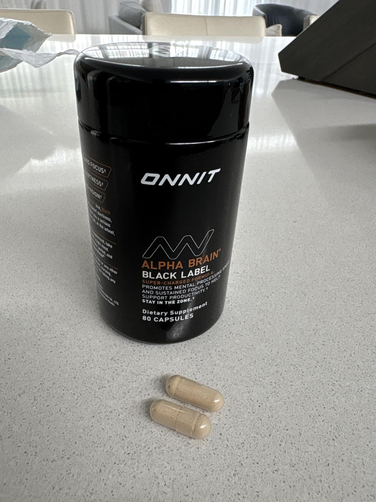 ONNIT Alpha Brain Black Label Capsule (80ct) Premium Citicoline Brain Supplement - Focus, Concentration & Memory - Lion's Mane, Hericium Erinaceus, L Theanine & Mucuna Pruriens