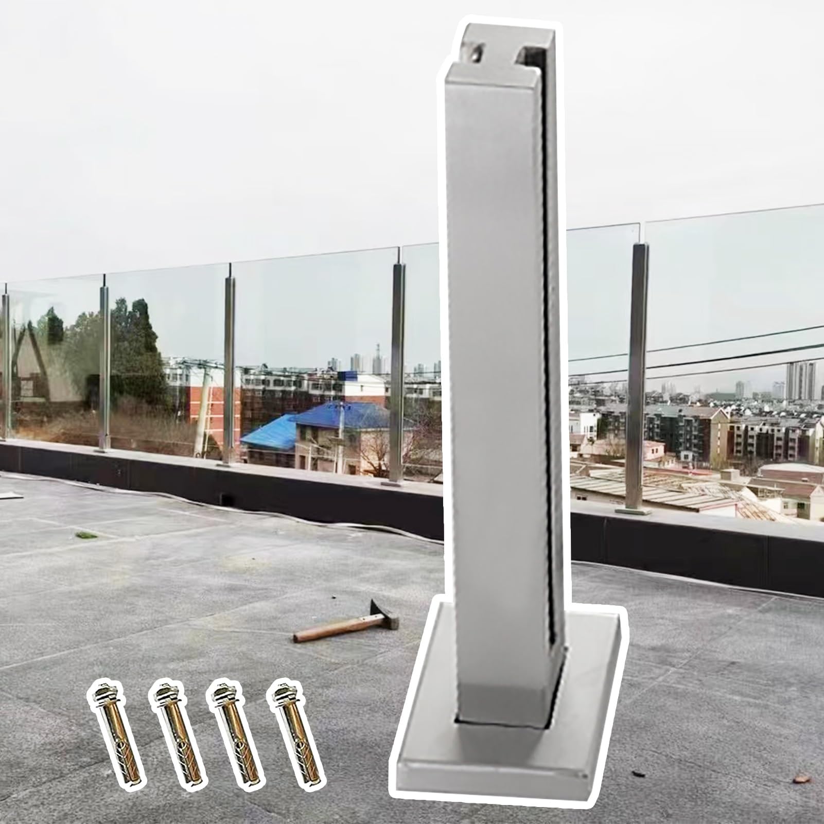 Poste Barandilla Vidrio Sistema de Barandillas de Cristal para Terrazas Paneles de Cristal para Exteriores, Barandilla de Cristal para Balcones de Alta Resistencia, Sistema de Barandilla Metálica Cuad
