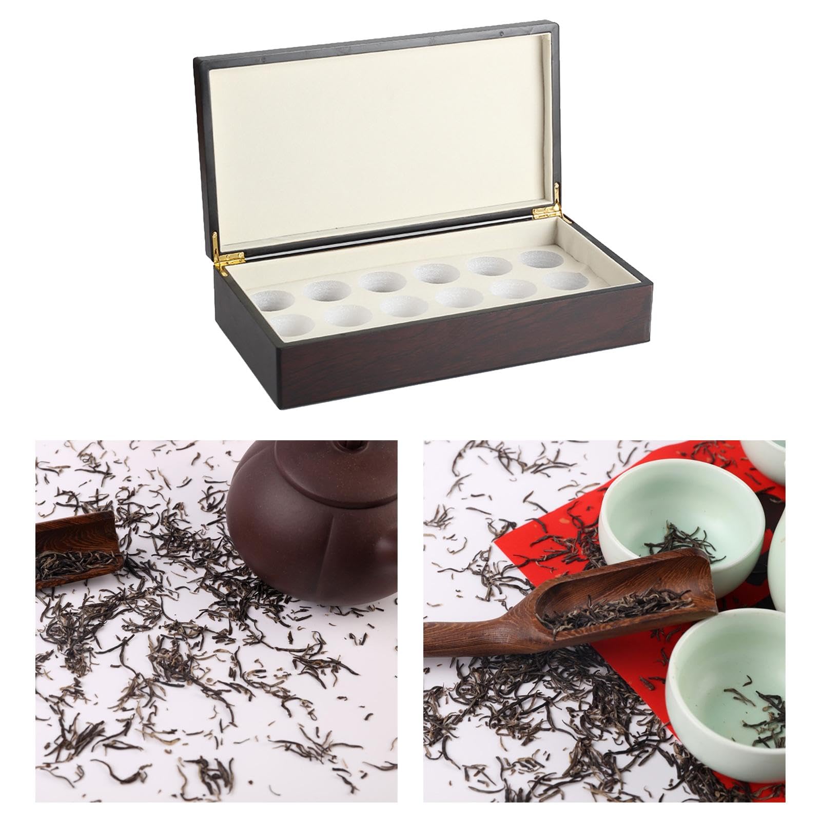 Scatola Da Tè in Legno, Porta Bustine di Tè con Coperchio, Scatola in per Caffè, Porta Gioielli per Scrivania, Piano di Lavoro, Cassetto, Organi