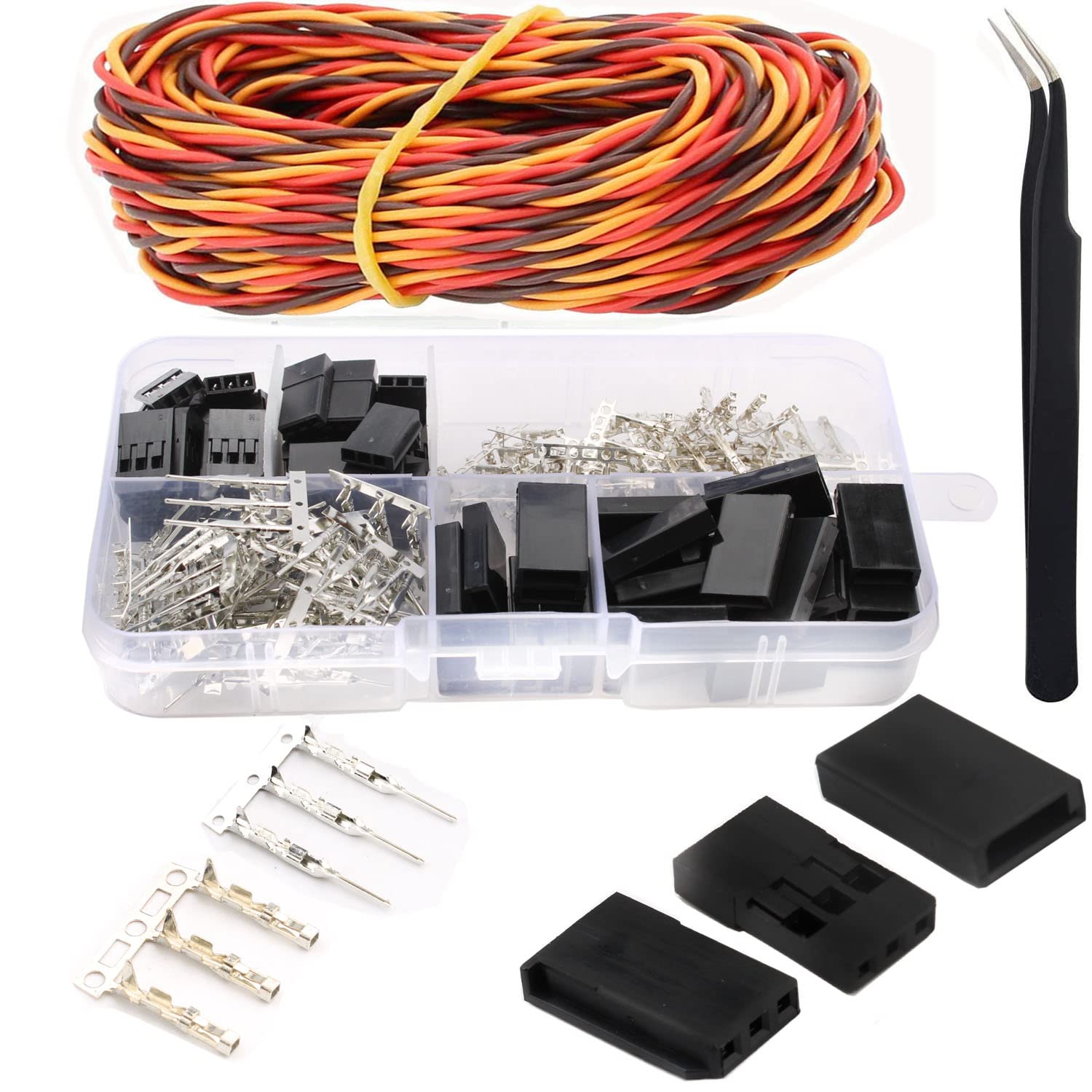 RUNCCI-YUN 30 x złącze serwo JR z 3-pinowym wtykiem męskim RC, wtyk żeński Dupont, 2,54 mm, skręcony kabel serwo 5 m (brązowy, żółty, czerwony)