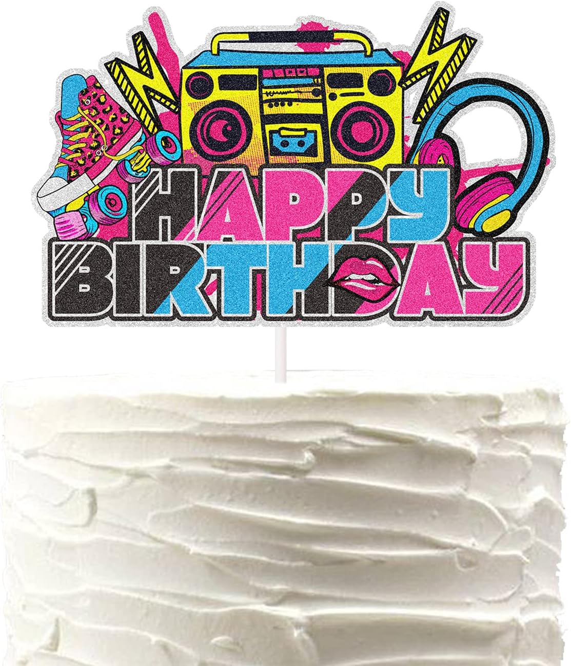 80s Cake Topper 80's Retro Hip Hop Theme Party Totally 1980s Party Decorations Happy Birthday Cake Decorations