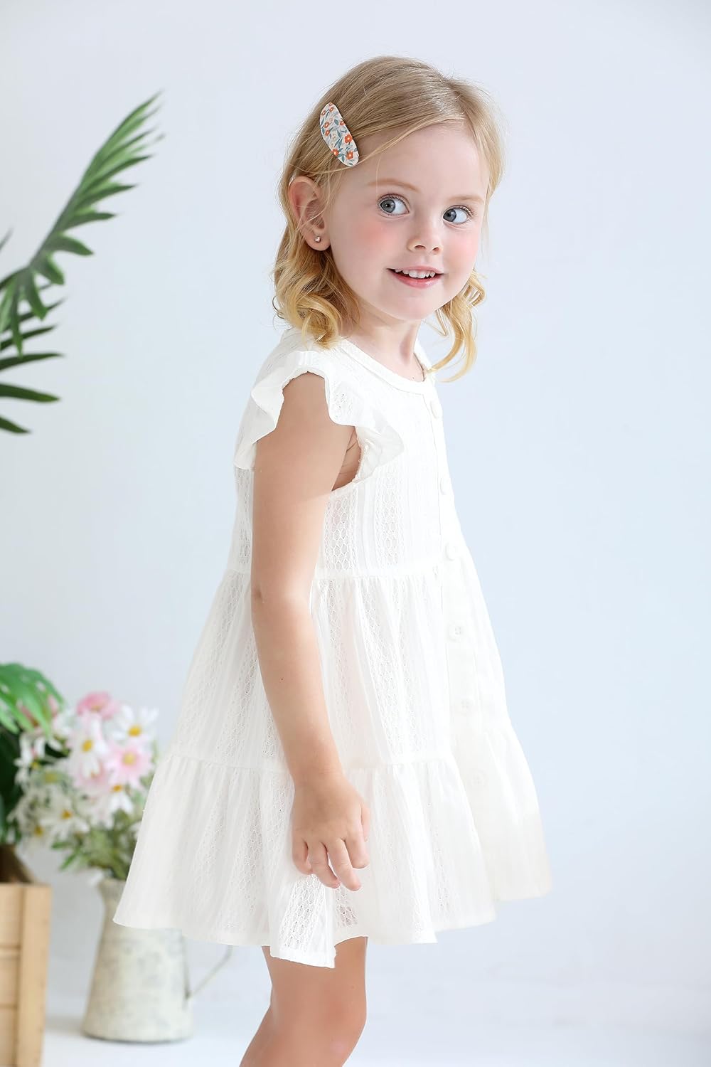 Happy Town Toddler Baby Girl Casual Dresses Summer Sundress Ruffle Button Down Solid Girl's Boho Dress Spring Outfits - Image 2