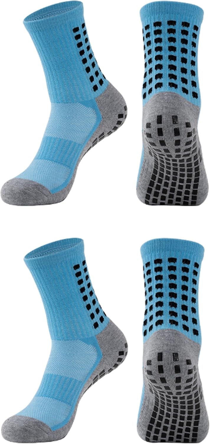 Grip Socks Soccer Athletic Crew Socks for Men, Women and Youth | Moisture Wicking, Cushioned, Non Slip | 2 Pairs