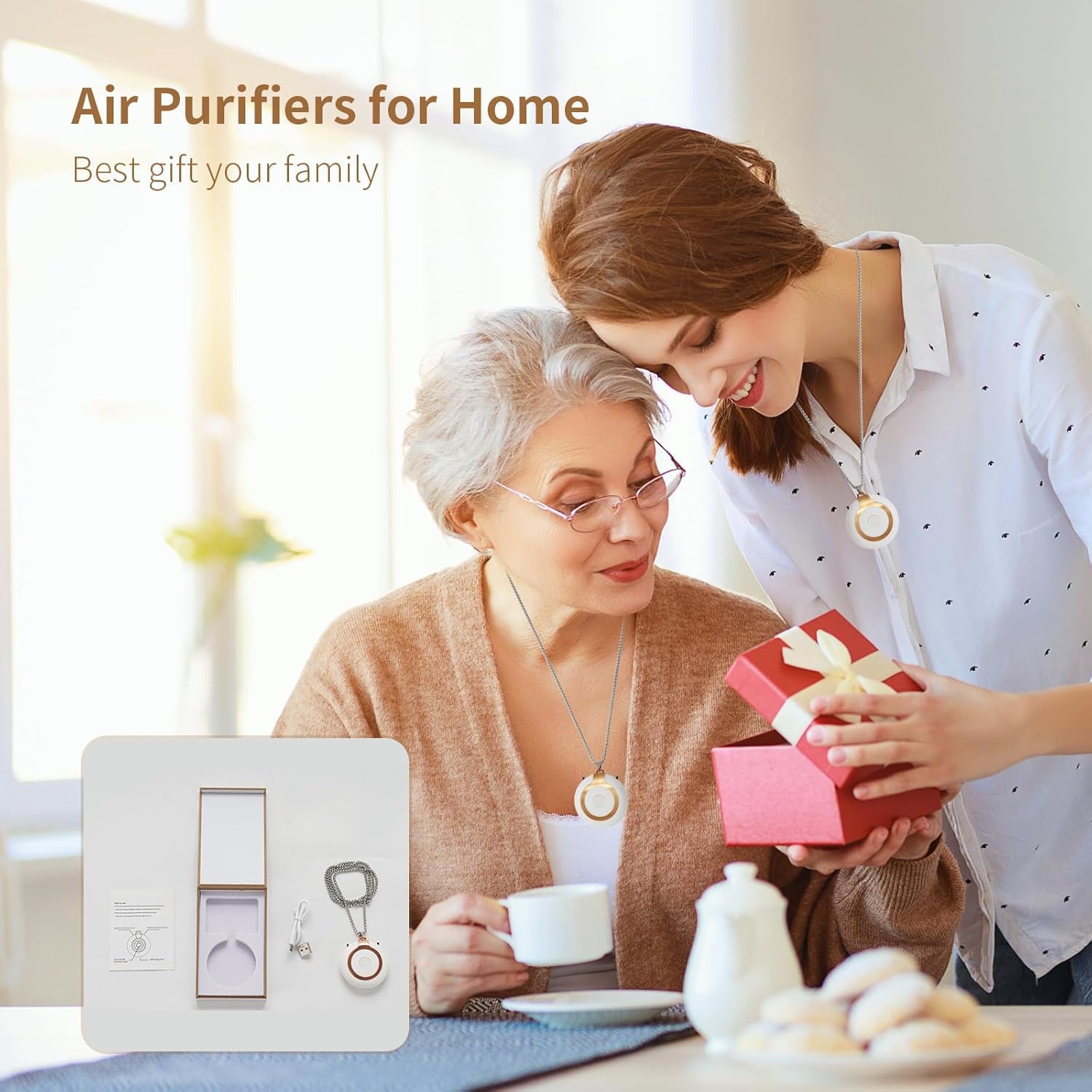 Purificatore d'aria ionizzatore ricaricabile, purificatore d'aria indossabile, mini purificatore d'aria per casa, cucina, filtro d'aria portatile da viaggio con fibra di carbonio per ufficio