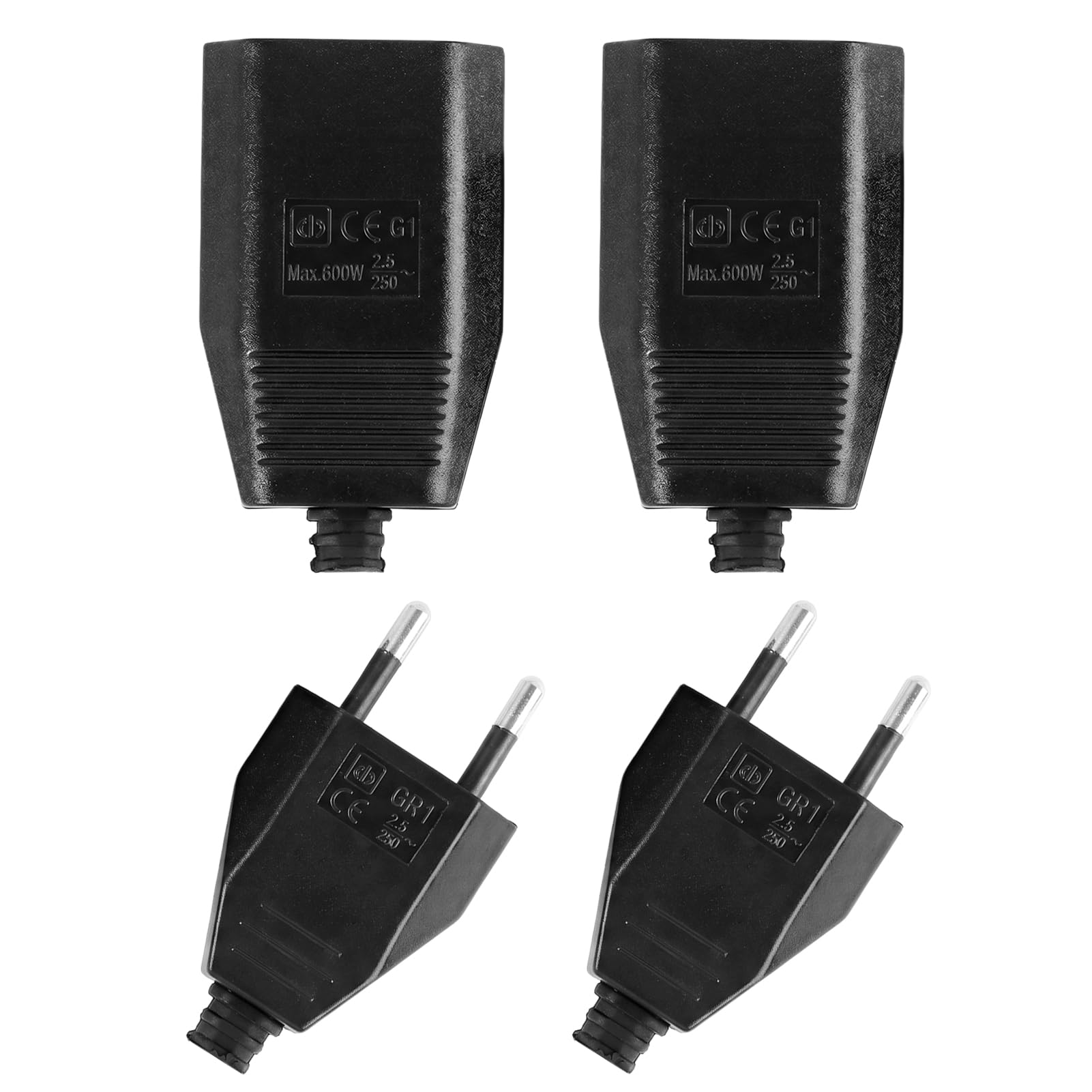 4 Stück Eurostecker Flach, Flachstecker Euro und Flachkupplung Set 2-polig 250V 2,5A, Euro Steckverbinder Verlängerungskabel Ersatzstecker Haushaltsgeräte Lampen Beleuchtung Kleingeräte Haartrockner