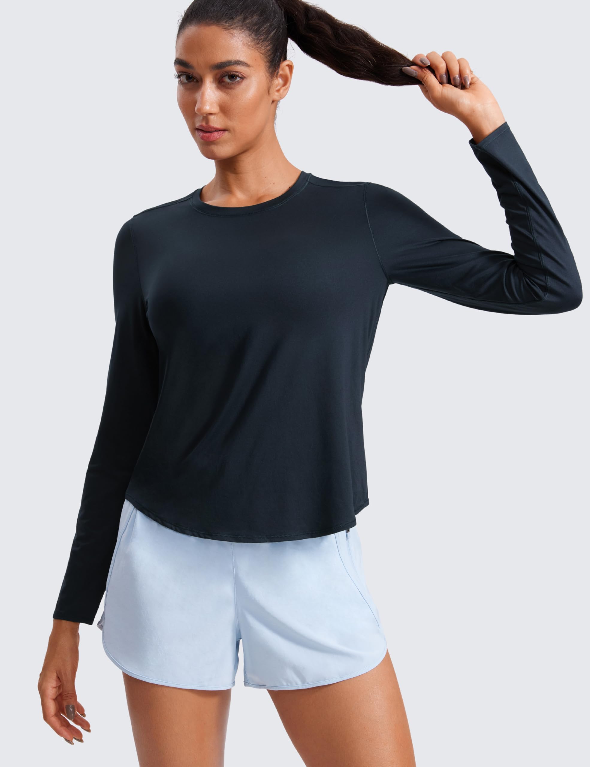 CRZ YOGA Lightweight Bluzka z długim rękawem | Bluza z okrągłym dekoltem, do ćwiczeń, odprowadzająca wilgoć, klasyczny krój, długość do bioder, elementy odblaskowe