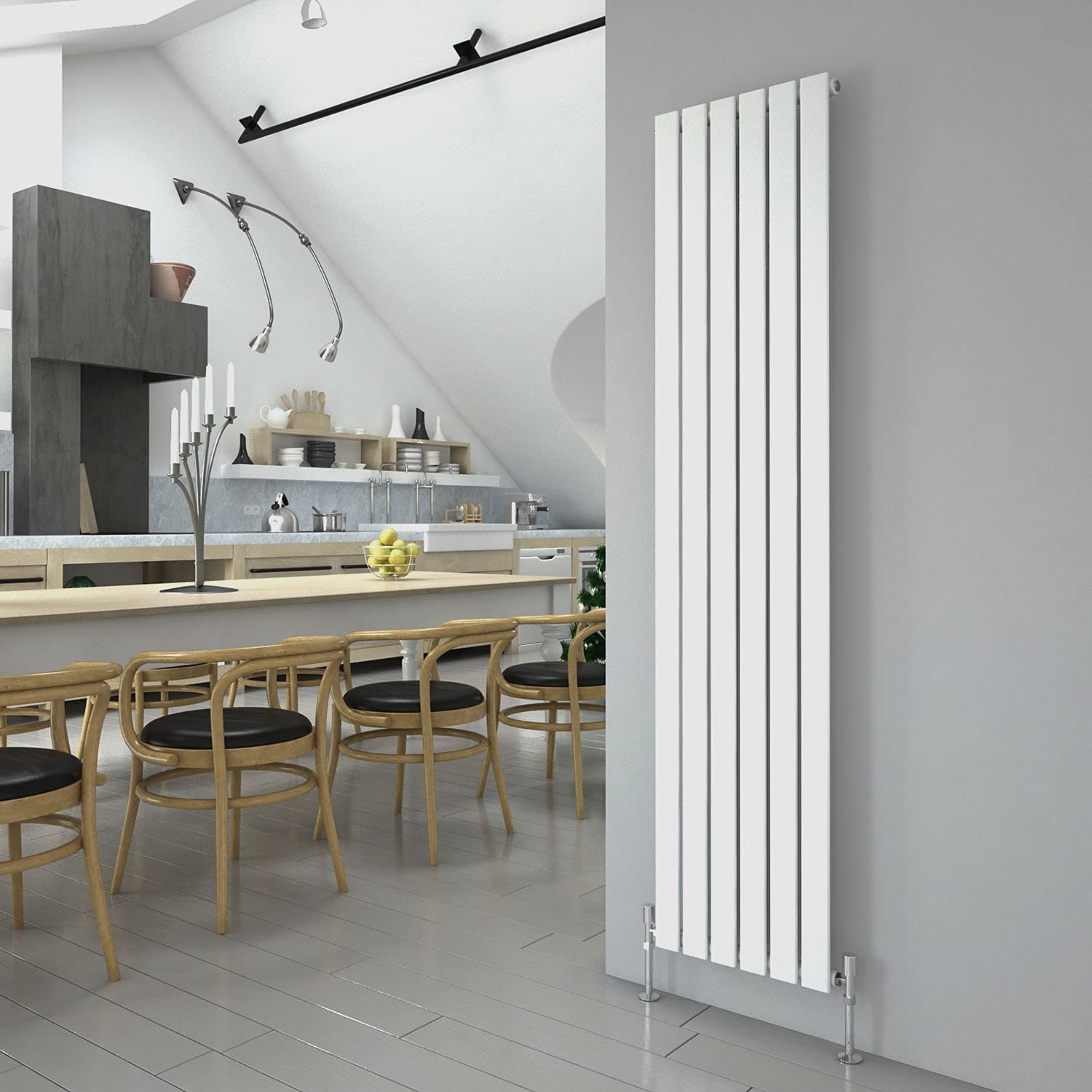 White Vertical Radiator 1800x408mm Single Flat Panel Designer Radiator Interior Design