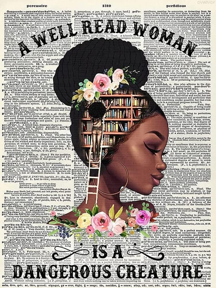 DIY 5D Diamond Painting Kits for Adults Never Underestimate a Girl with a Book Black Woman African American Black Girl Women Full Drill by Numbers for Home Wall Decor 12X16 inch