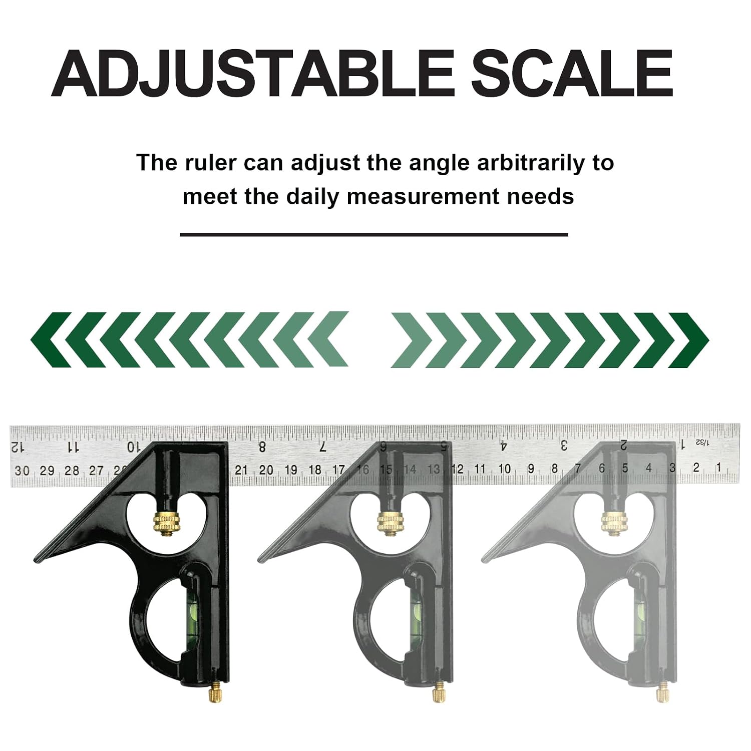 Combination Square Carpentry Tools with Metal-Body, Stainless Steel Blade Ruler, Accurate Woodworking Measure Square with Carpenter