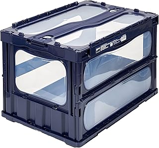Trusco Nakayama Trusco Folding Container, Integrated Lid, With Window (Madcon), Lock, Navy, 16.9 gal (50 L) Storage Case, Storage Box