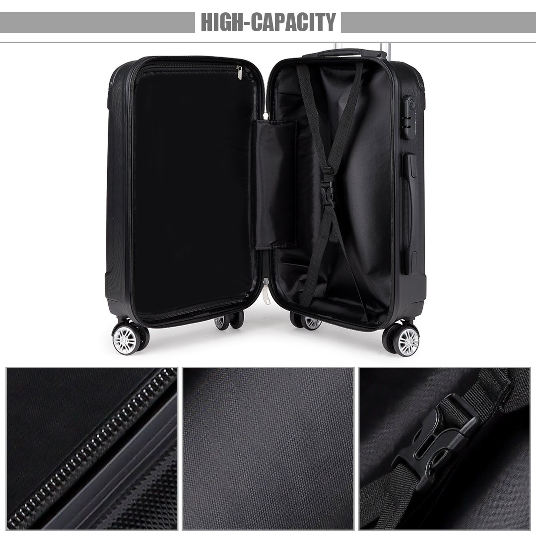 KONO 20"/24"/28" Viaggio Rigida e Leggerain ABS con 4 Ruote Rotanti Bagagli Alla Moda per Vacanze di Lavoro (Nero, M-65 cm)
