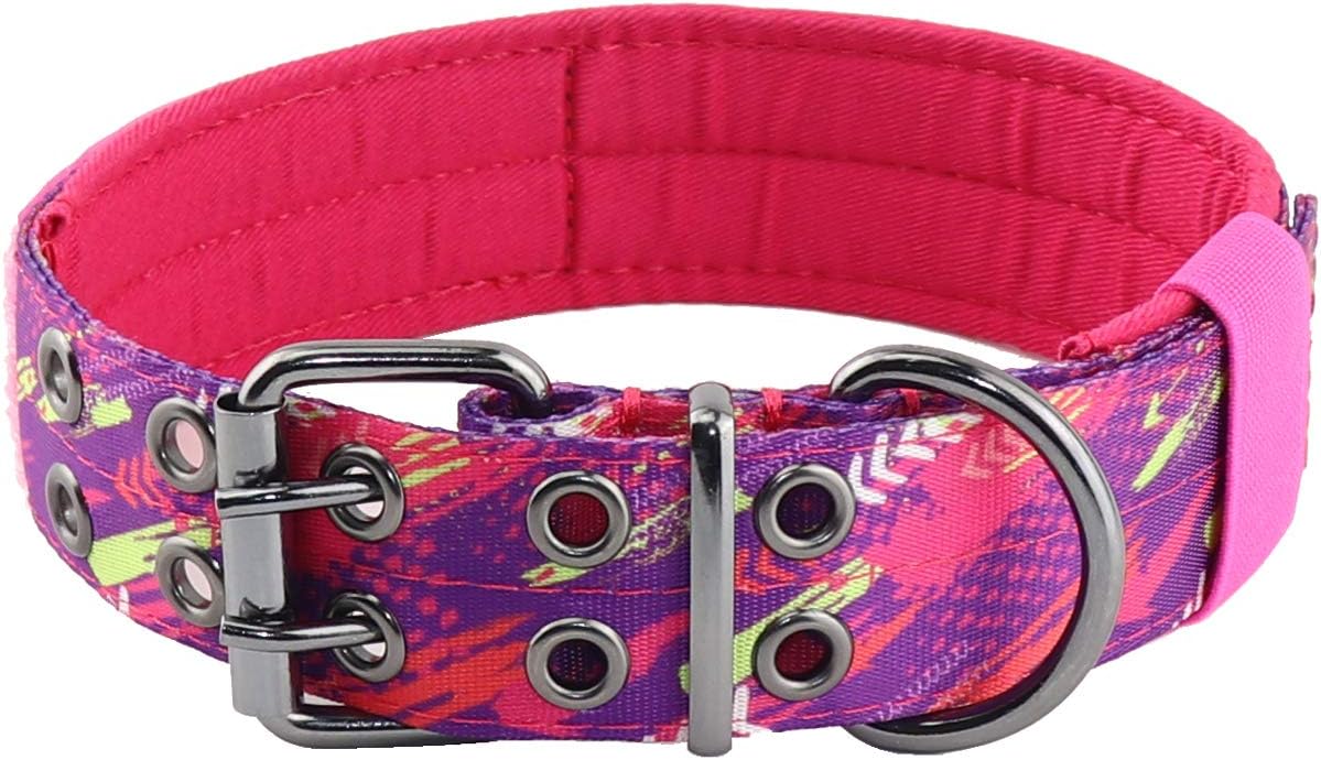 Yunleparks Heavy Duty Dog Collar Tactical Dog Collar with Metal Buckle Fashion Pattern Nylon Dog Collar(M,Purple)