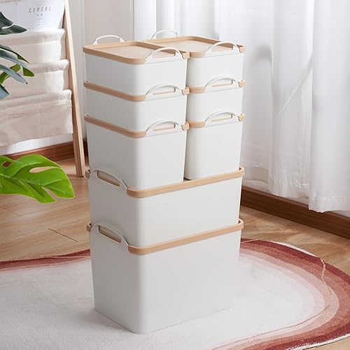 Miniatura 7 de 8 contenedores de almacenamiento con tapas de bambú, contenedores de almacenamiento de plástico para estantes, cajones, escritorio, armario, sala de